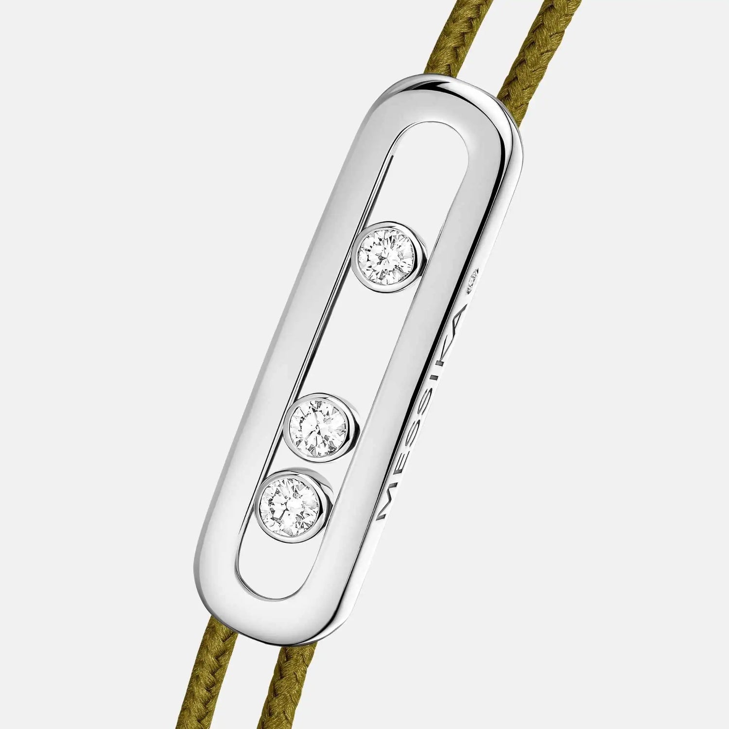 Messika Cares Cord White Gold Diamond Bracelet, Khaki, Close