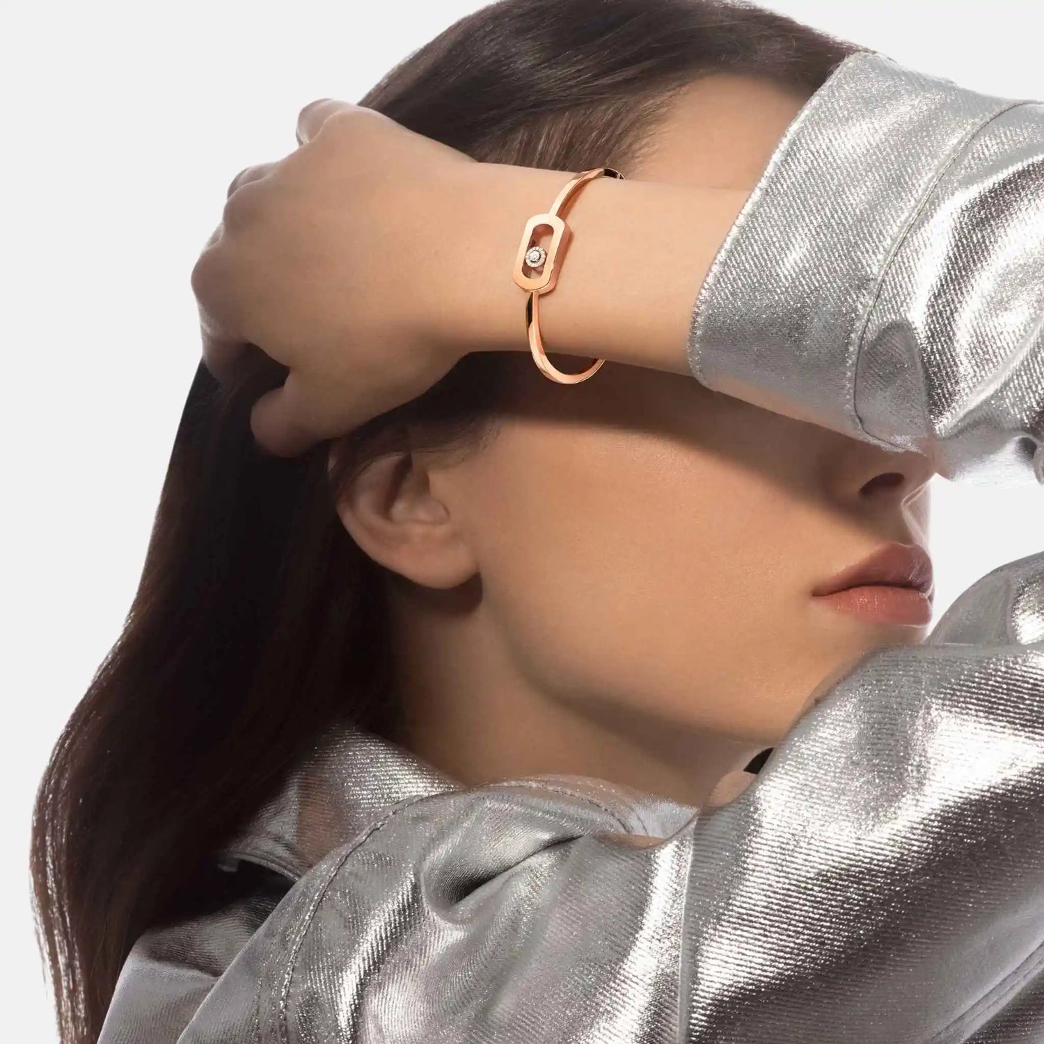 Messika So Move Bangle Gold Diamond Bracelet, Pink Gold, Model