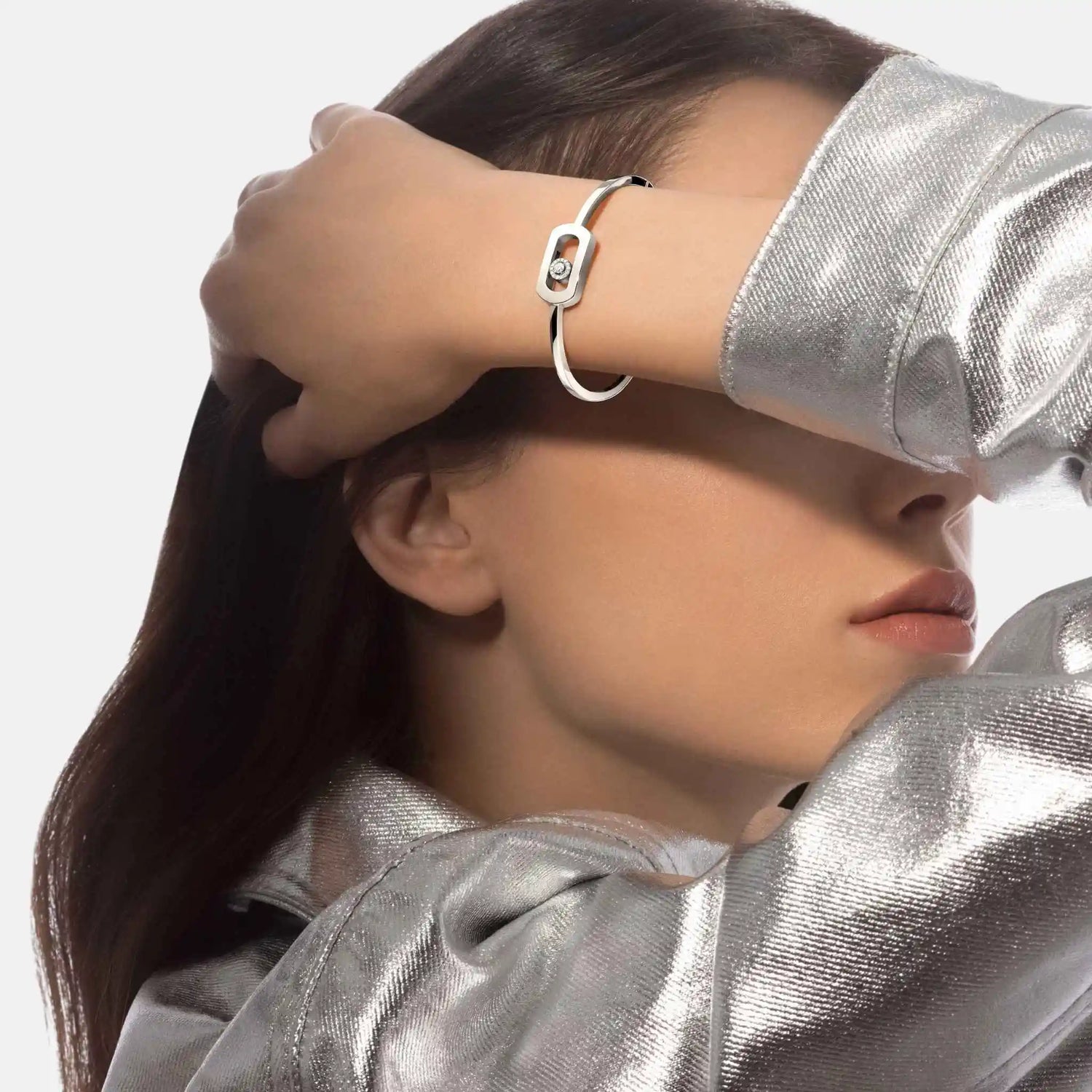 Messika So Move Bangle Gold Diamond Bracelet, White Gold, Model