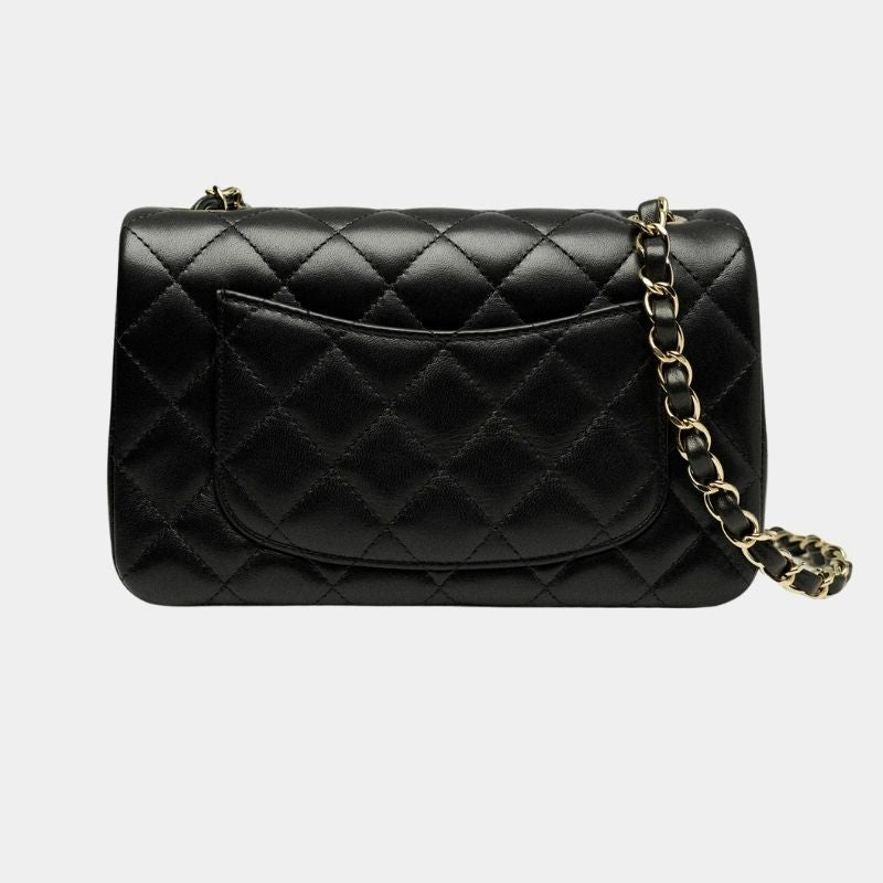 Mini Classic Handbag Lambskin, Black, Back View