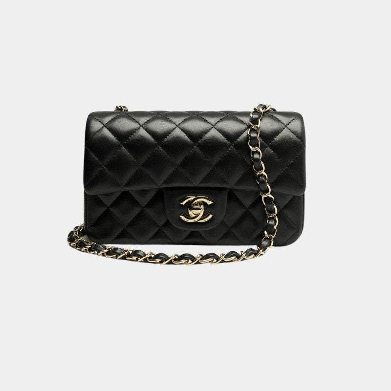 Mini Classic Handbag Lambskin, Black, Front View