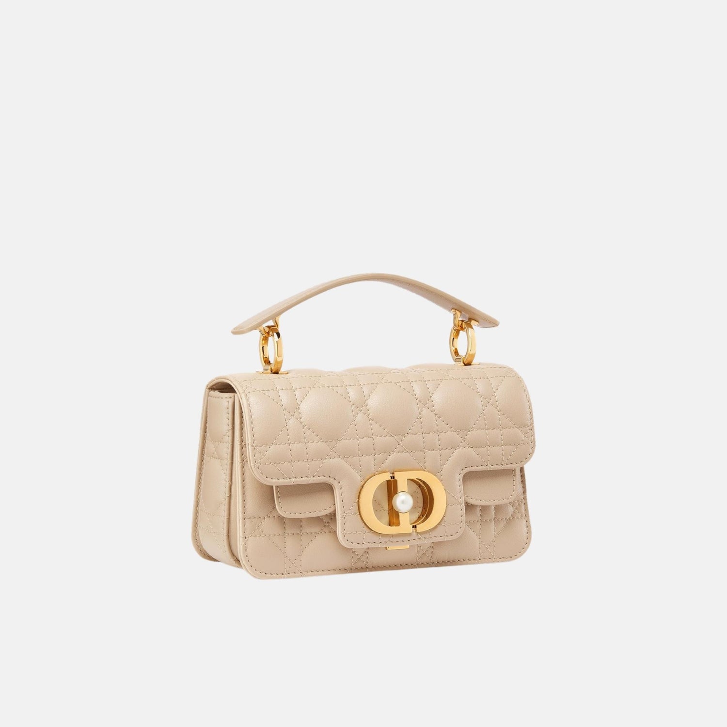 Mini Dior Jolie Top Handle Bag In Cannage Calfskin, Beige, Side