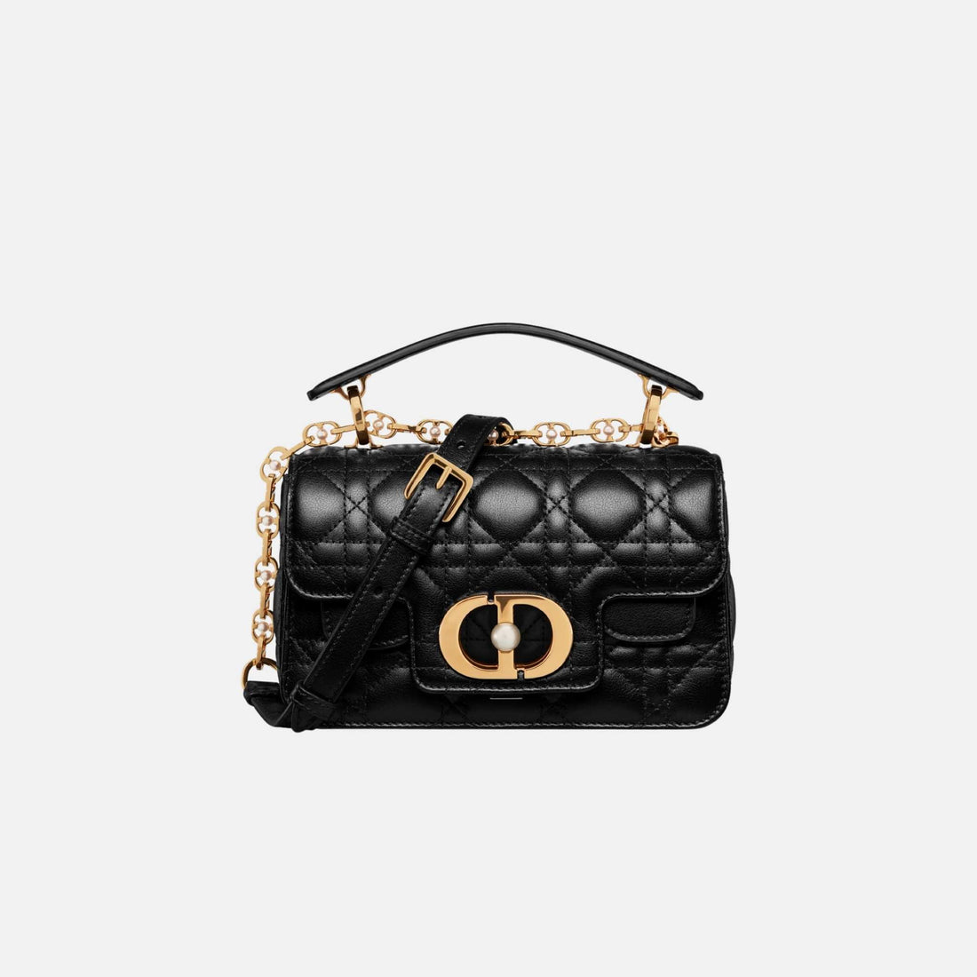 Mini Dior Jolie Top Handle Bag In Cannage Calfskin, Balck, Front