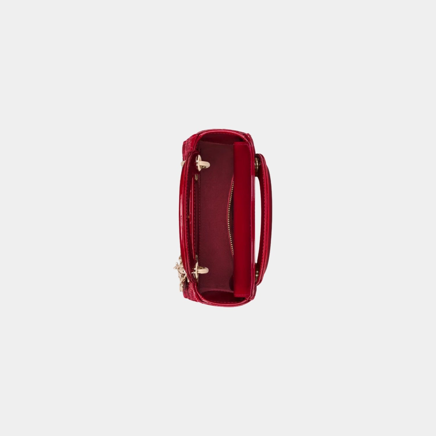 Mini Lady Dior Bag Cherry Red Patent Cannage Calfskin, Inside