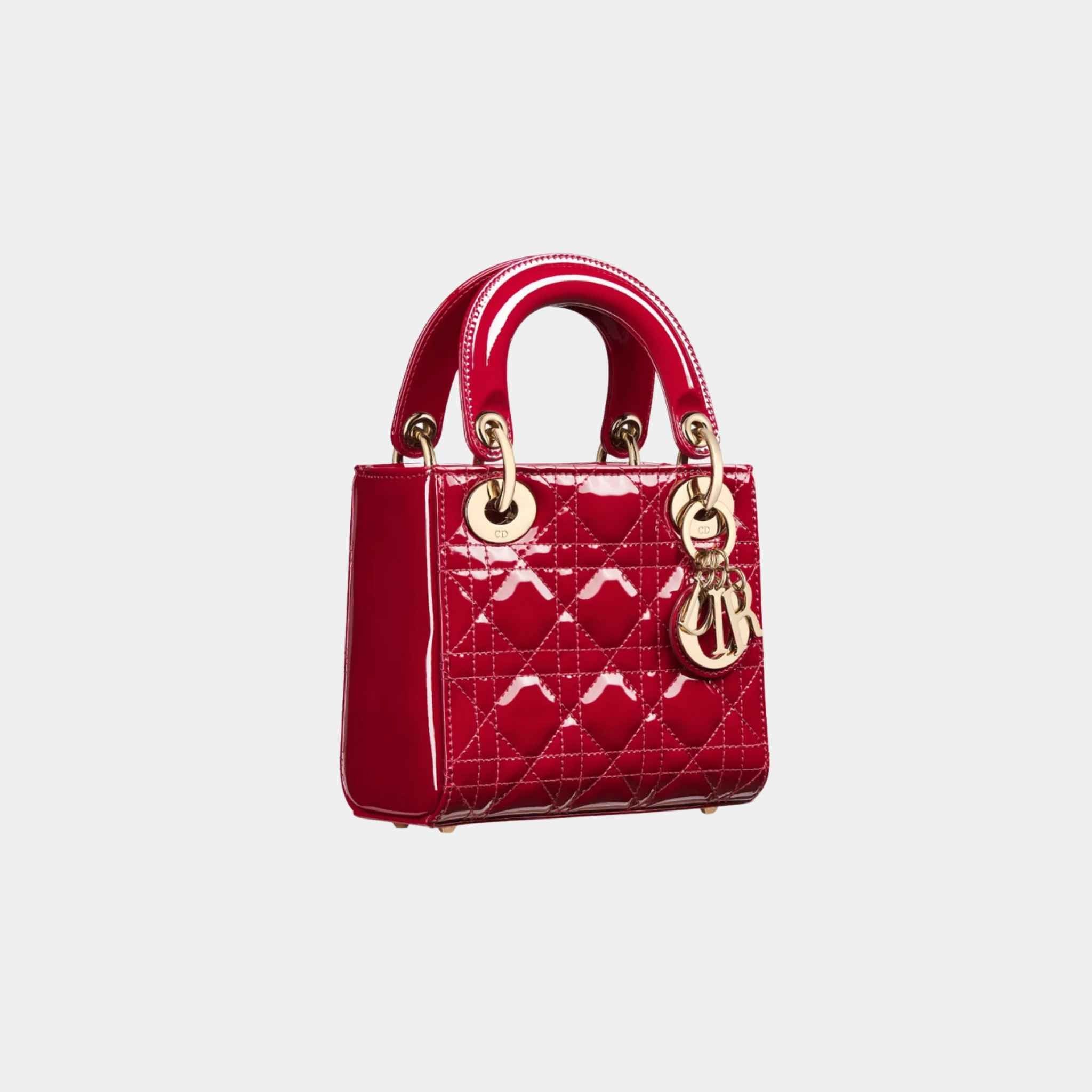 Mini Lady Dior Bag Cherry Red Patent Cannage Calfskin, Side