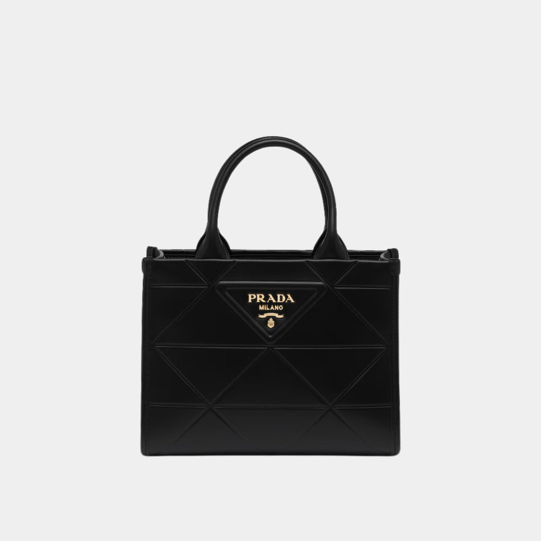 Mini Prada Symbole leather bag with stitching, Black, Front