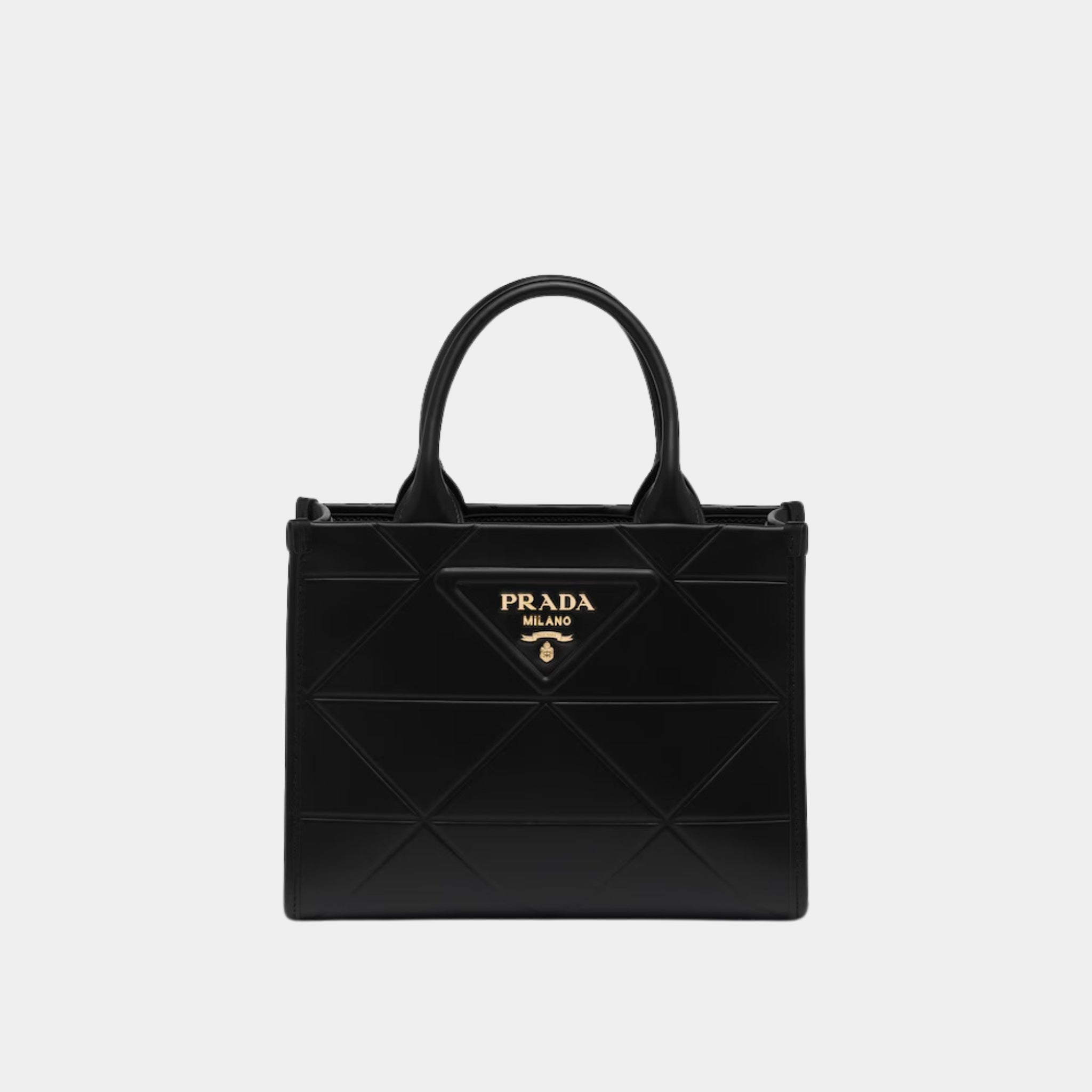 Mini Prada Symbole leather bag with stitching, Black, Front