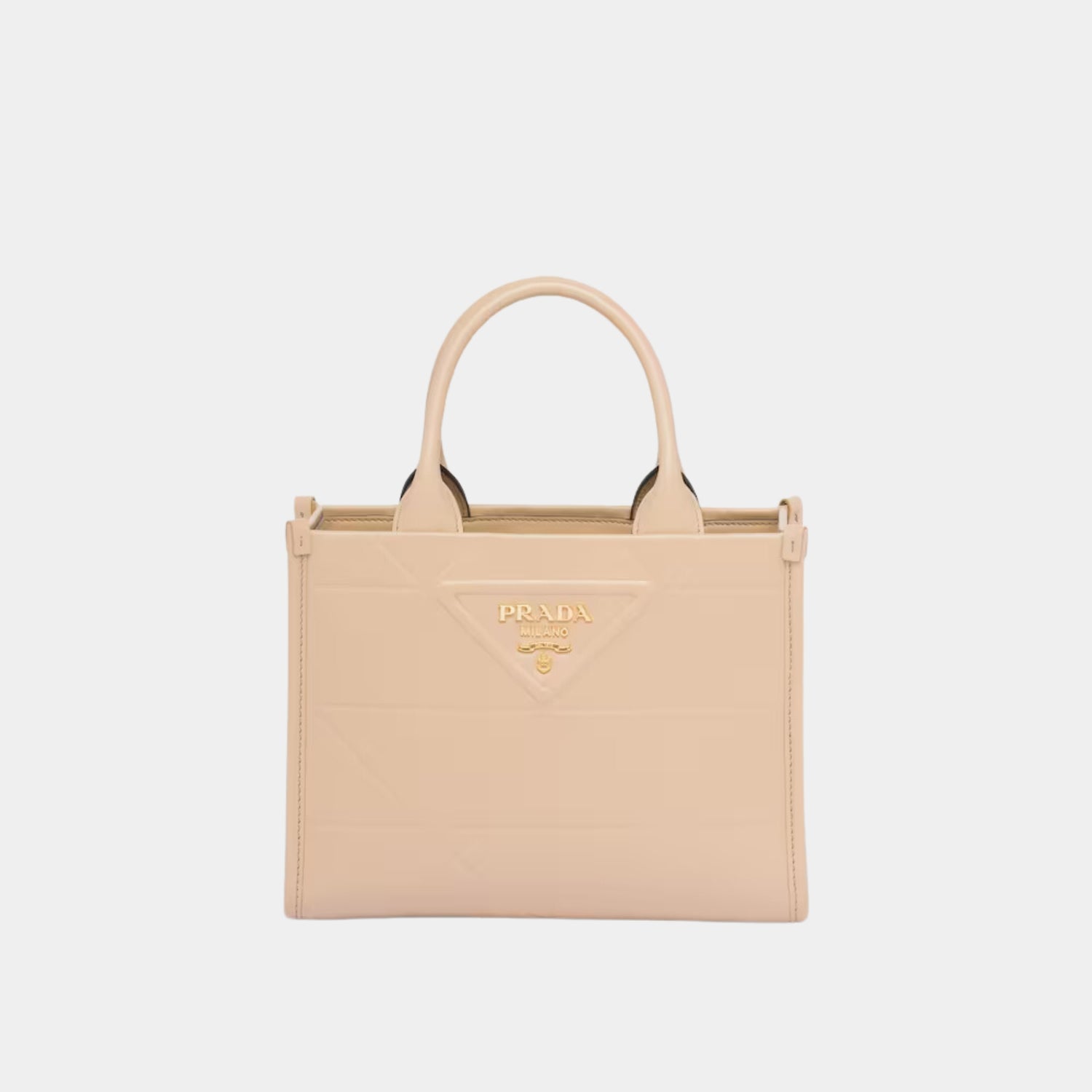 Mini Prada Symbole leather bag with stitching, Sand Beige, Front