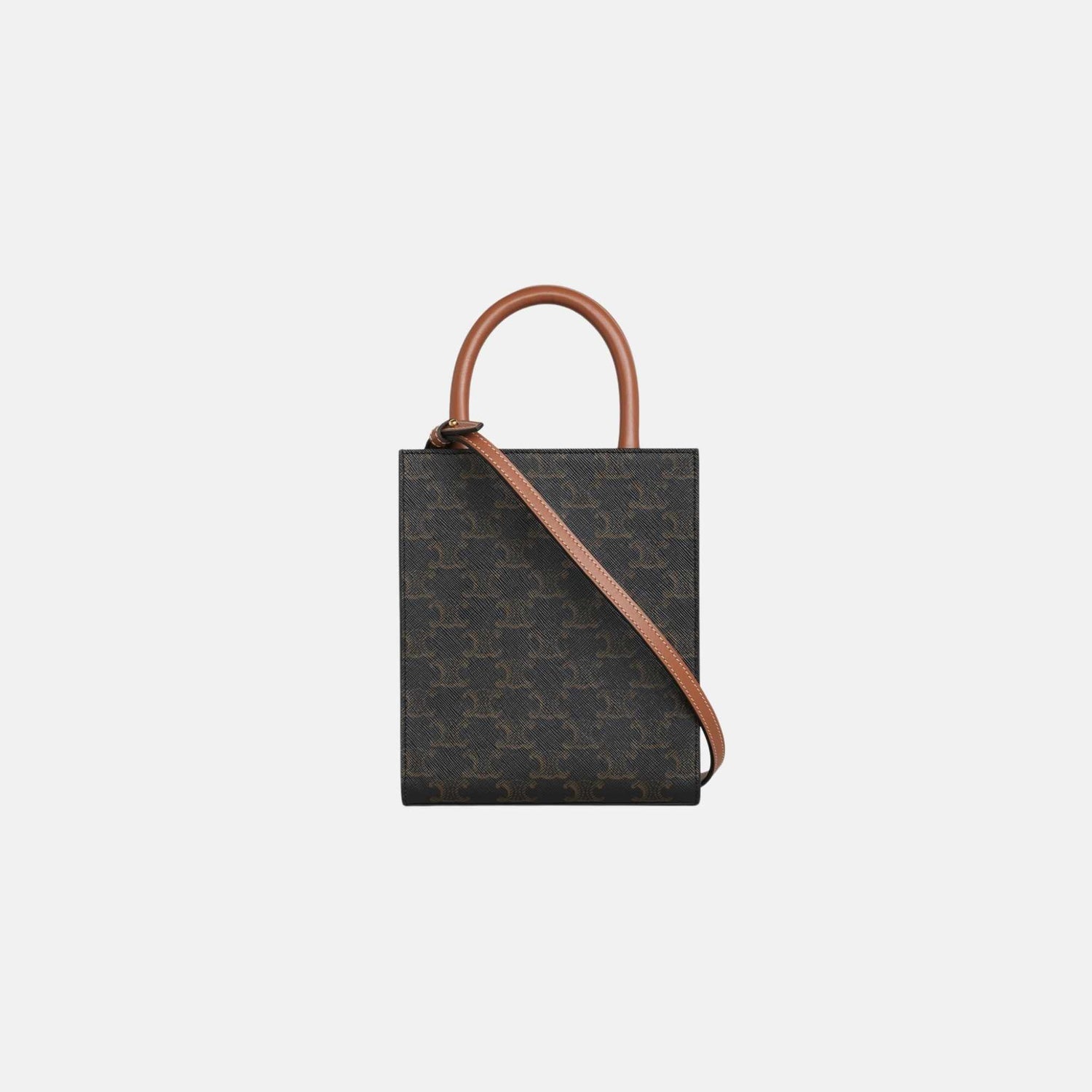Mini Vertical Cabas In Triomphe Canvas And Calfskin With Celine Print, Tan, Side View