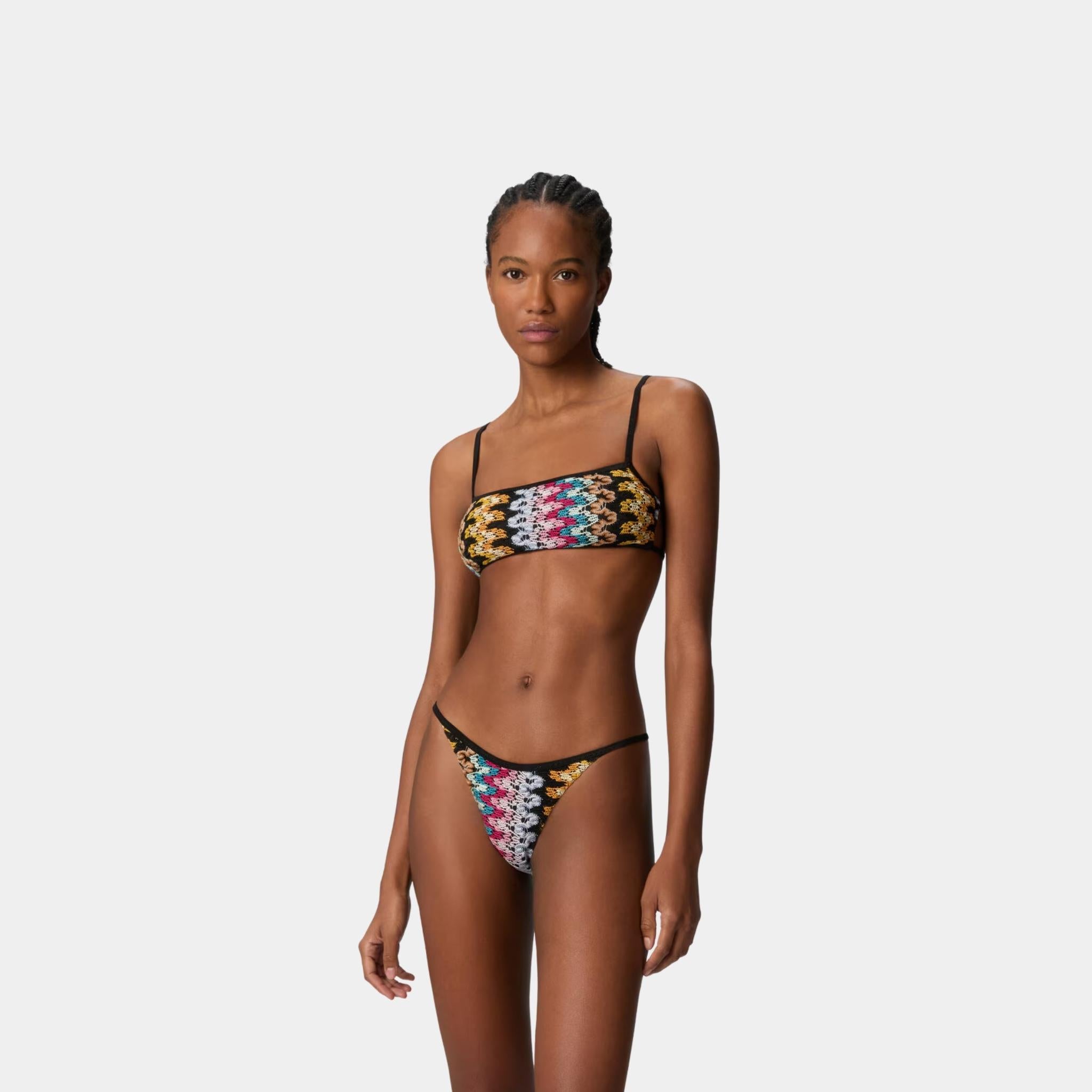 Missoni Bandeau Bikini In Lame Viscose Lace, Black, Model