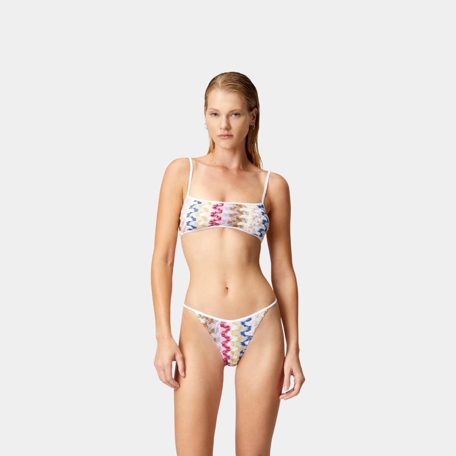 Missoni Bandeau Bikini In Lame Viscose Lace, White, Model