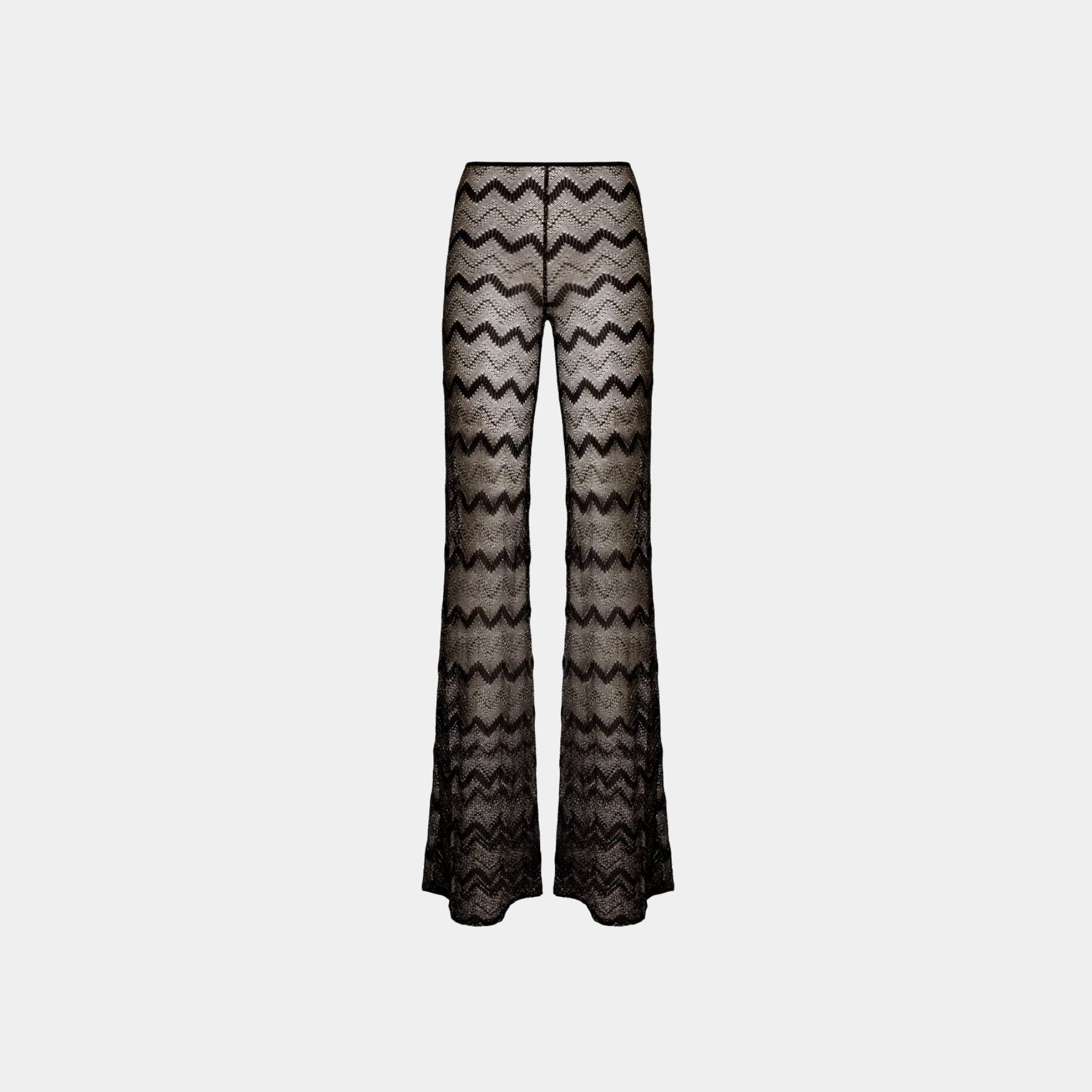 Missoni Flare Cover Up Trousers In Zigzag Lame Viscose, Black Lame, Front