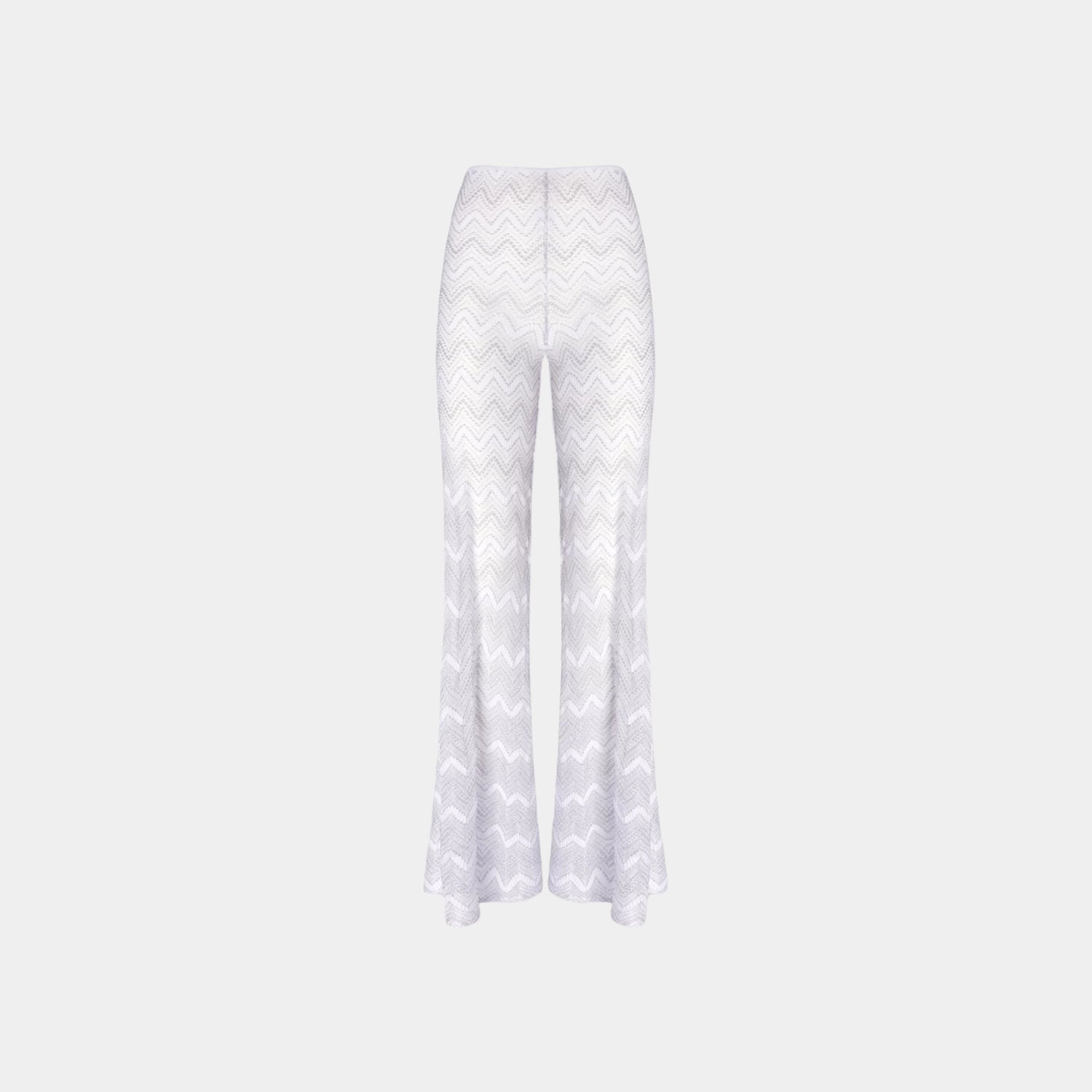 Missoni Flare Cover Up Trousers In Zigzag Lame Viscose, Silver, Front