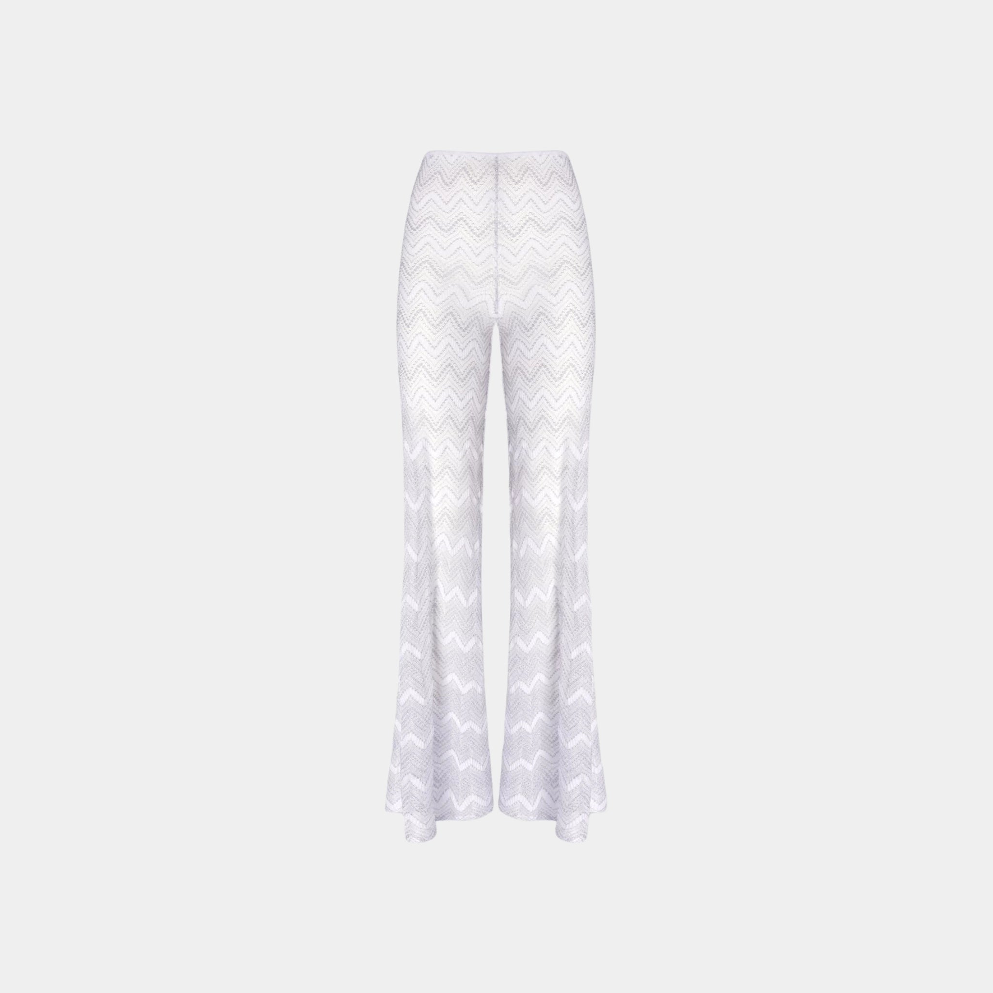Missoni Flare Cover Up Trousers In Zigzag Lame Viscose, Silver, Front