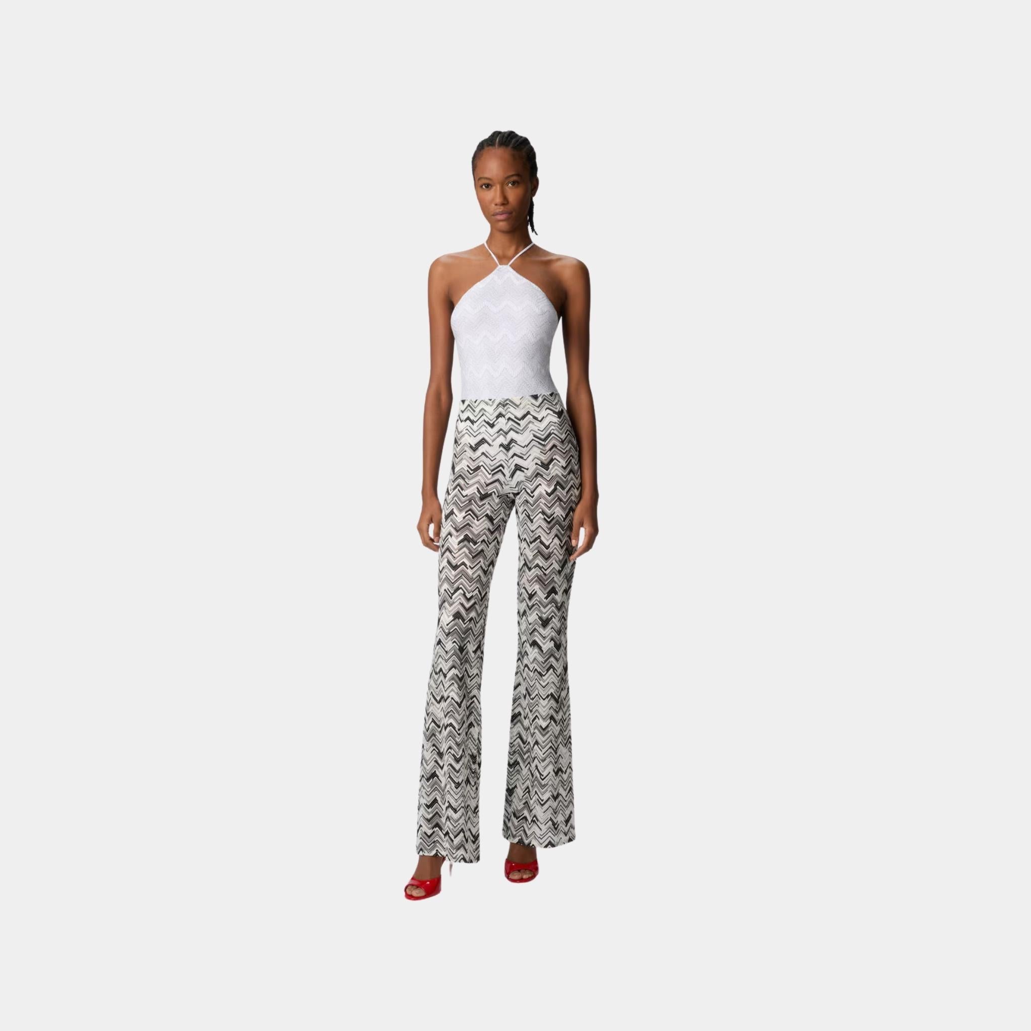 Missoni Flare Trousers In Slub Zigzag Viscose Blend, Black, Model