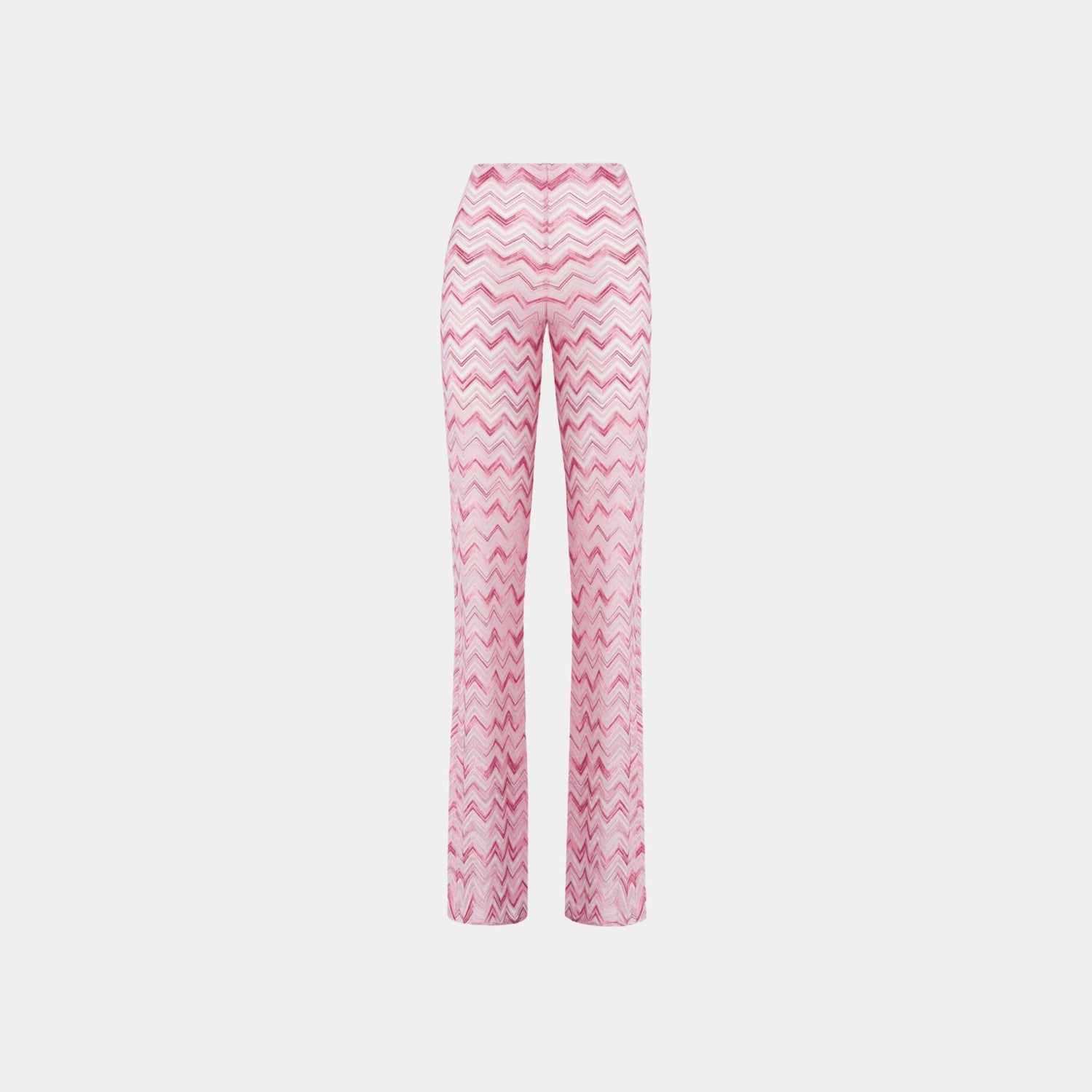 Missoni Flare Trousers In Slub Zigzag Viscose Blend, White, Pink, Front