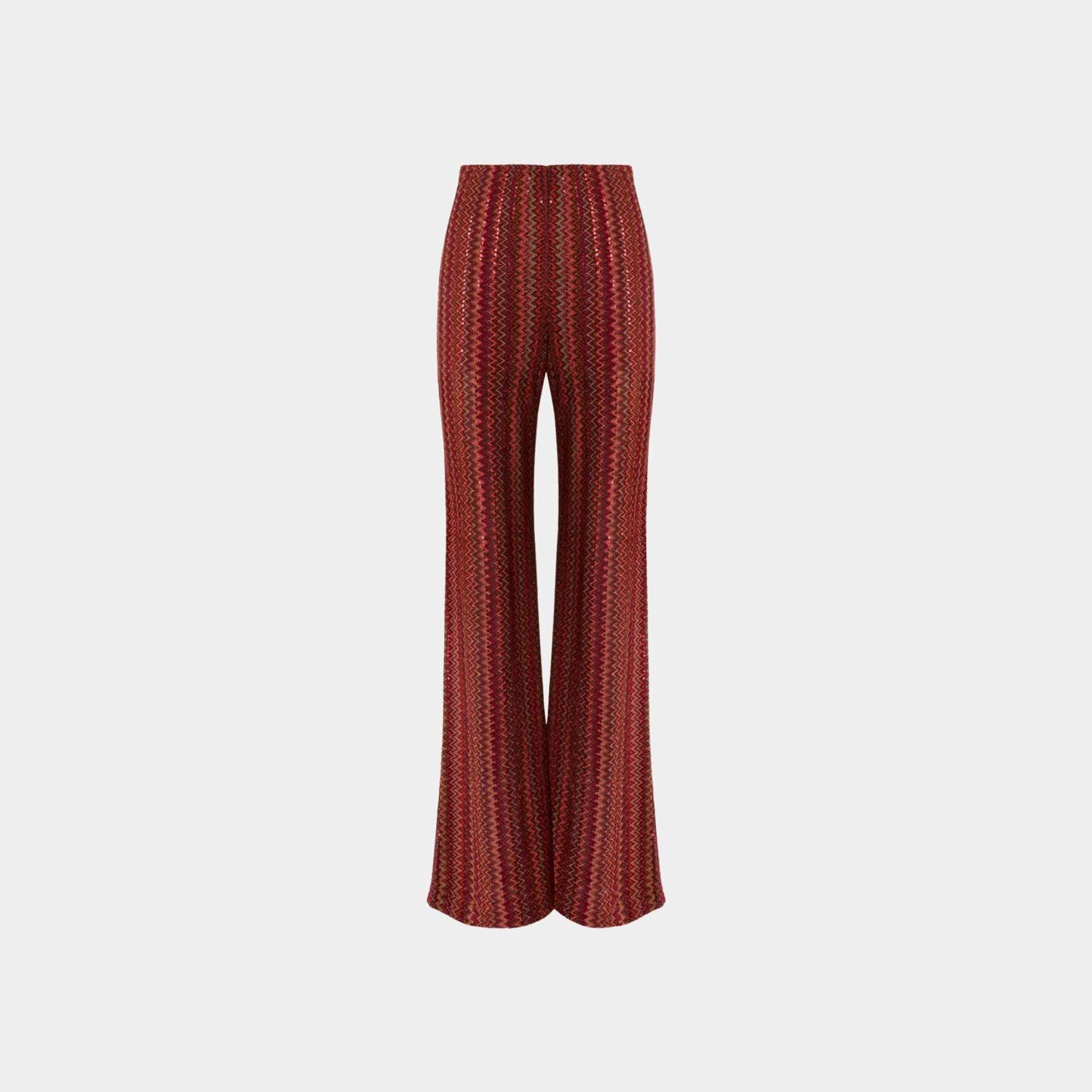 Missoni Flare Trousers In Zigzag Viscose Blend With Sequins, Red, Front