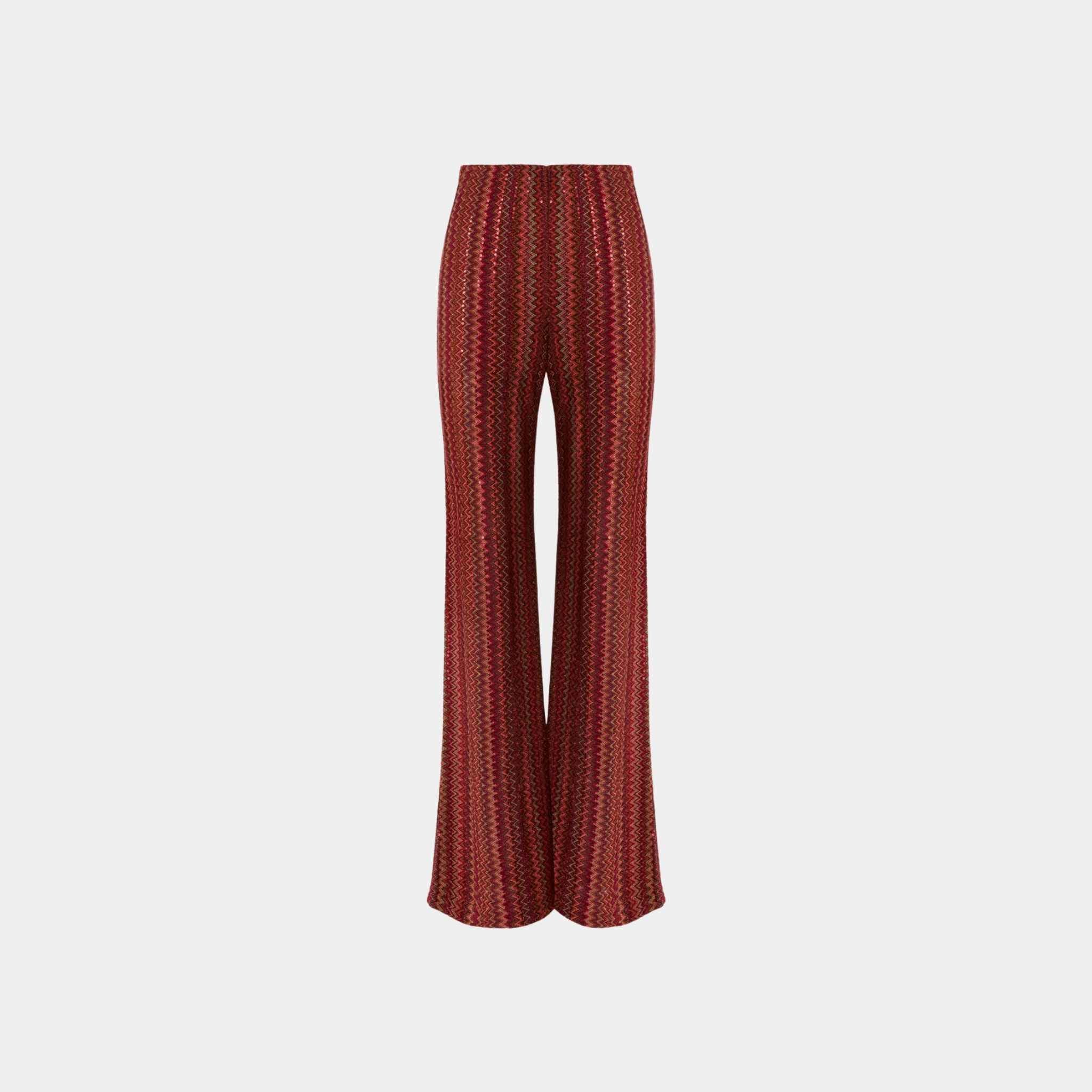 Missoni Flare Trousers In Zigzag Viscose Blend With Sequins, Red, Front