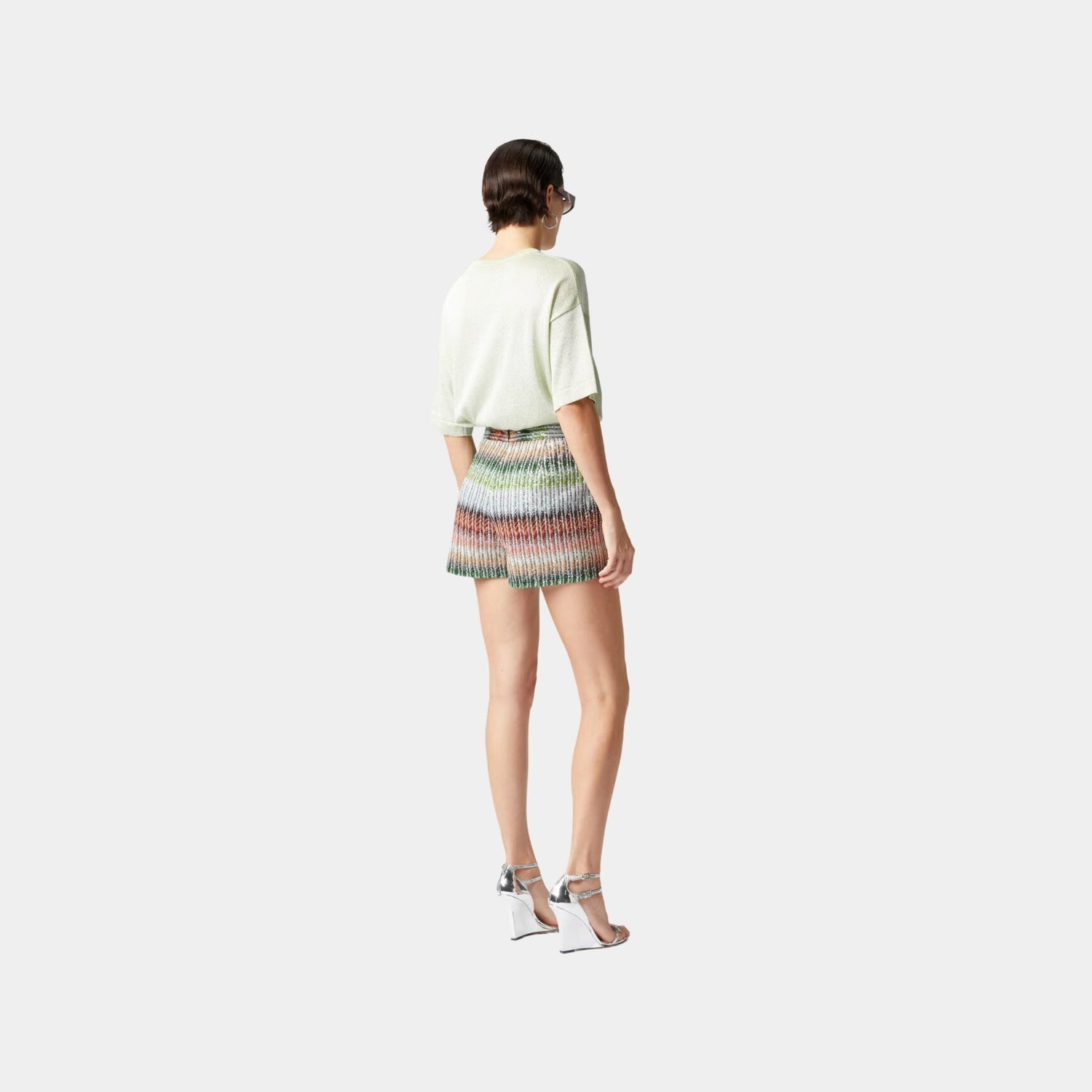 Gradient Zigzag Knit Shorts With Sequins, Back