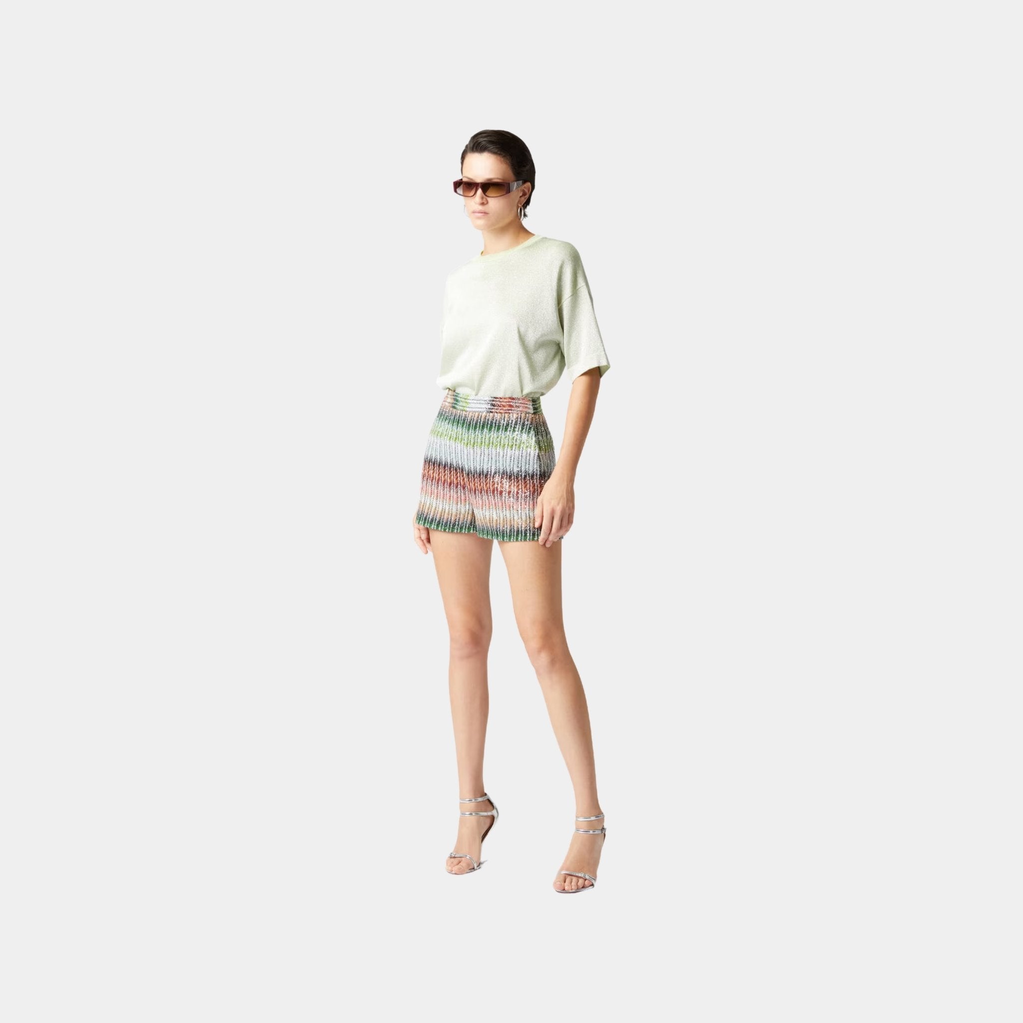 Gradient Zigzag Knit Shorts With Sequins, Model