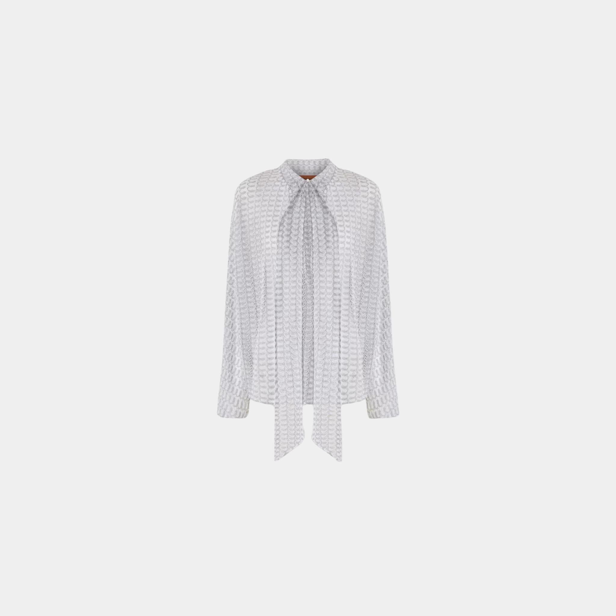 Missoni Lame Viscose Lace Blouse With Sash Collar, Front