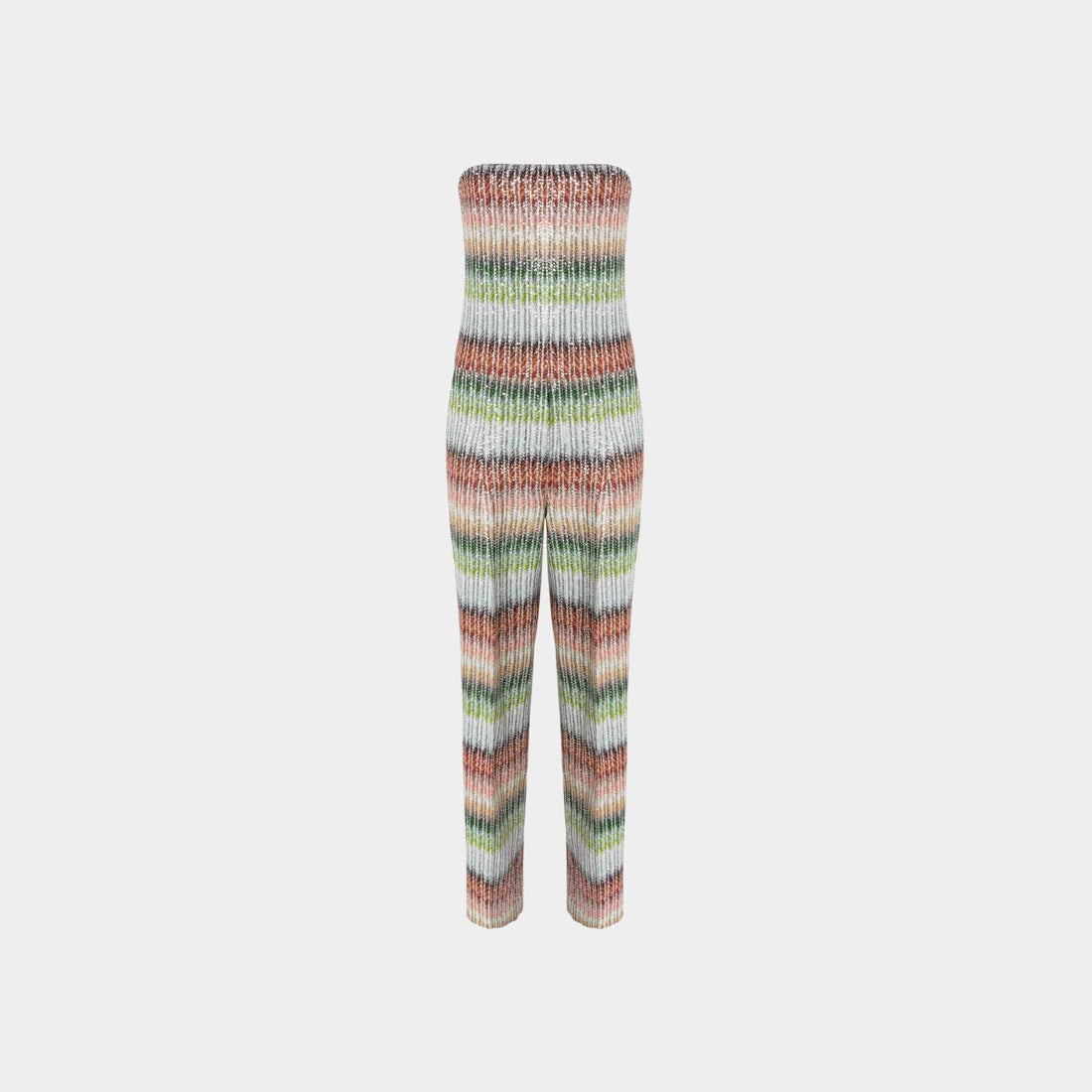 Missoni Long Bustier Jumpsuit In Gradient Zigzag Knit With Sequins, Front