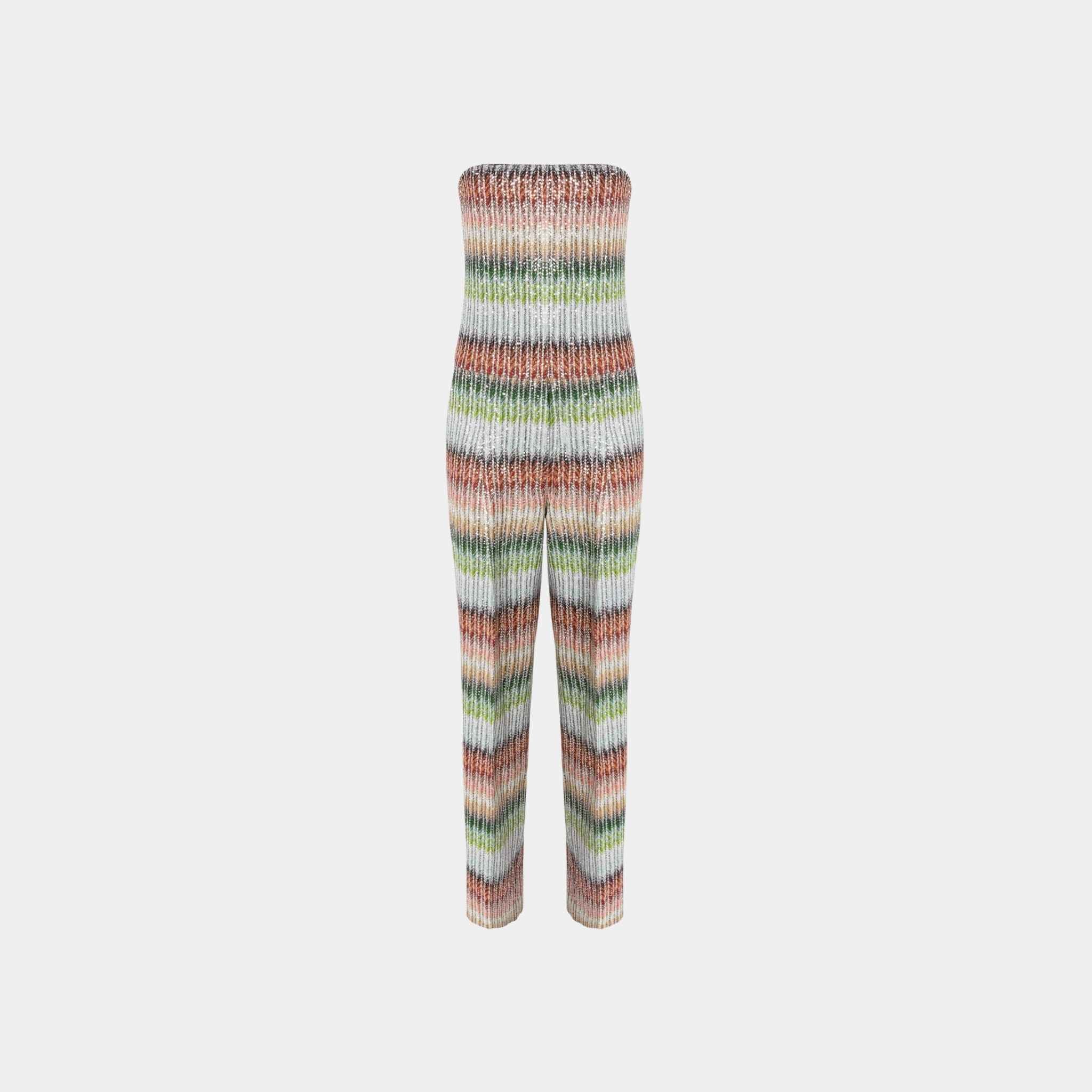 Missoni Long Bustier Jumpsuit In Gradient Zigzag Knit With Sequins, Front