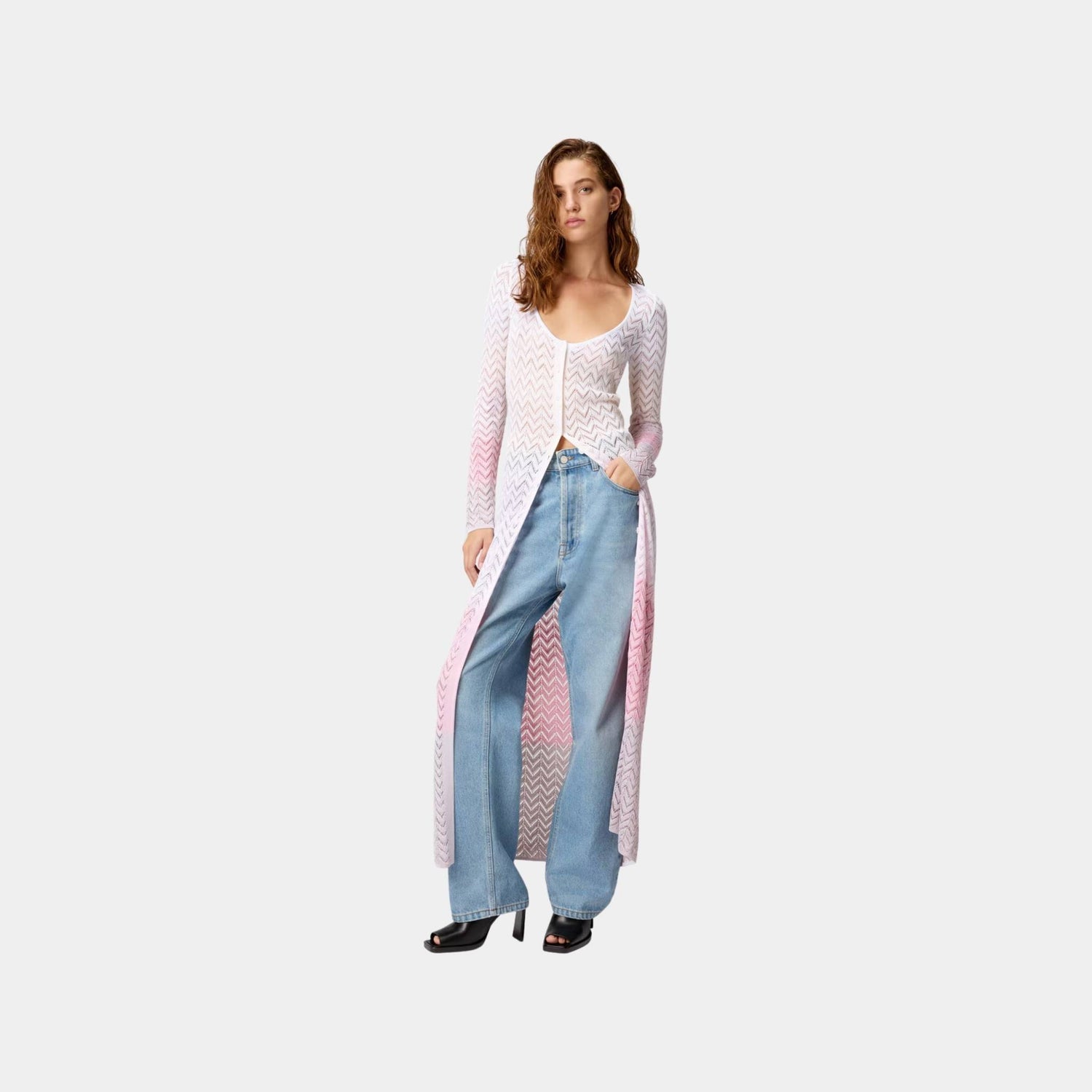 Missoni Long Cardigan In Gradient Chevron Viscose, Model