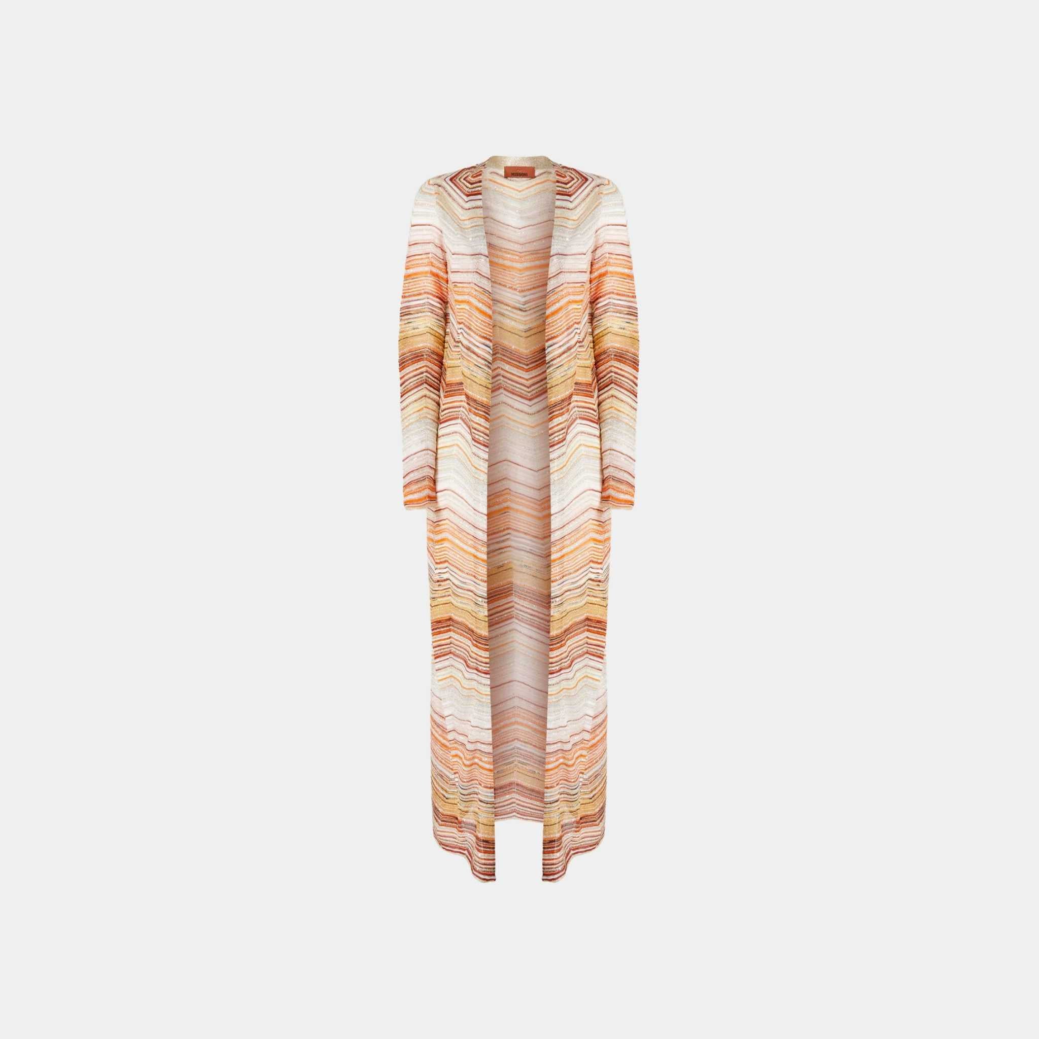 Missoni Long Chevron Lame Cardigan With Sequins And Decorative Lace, Front