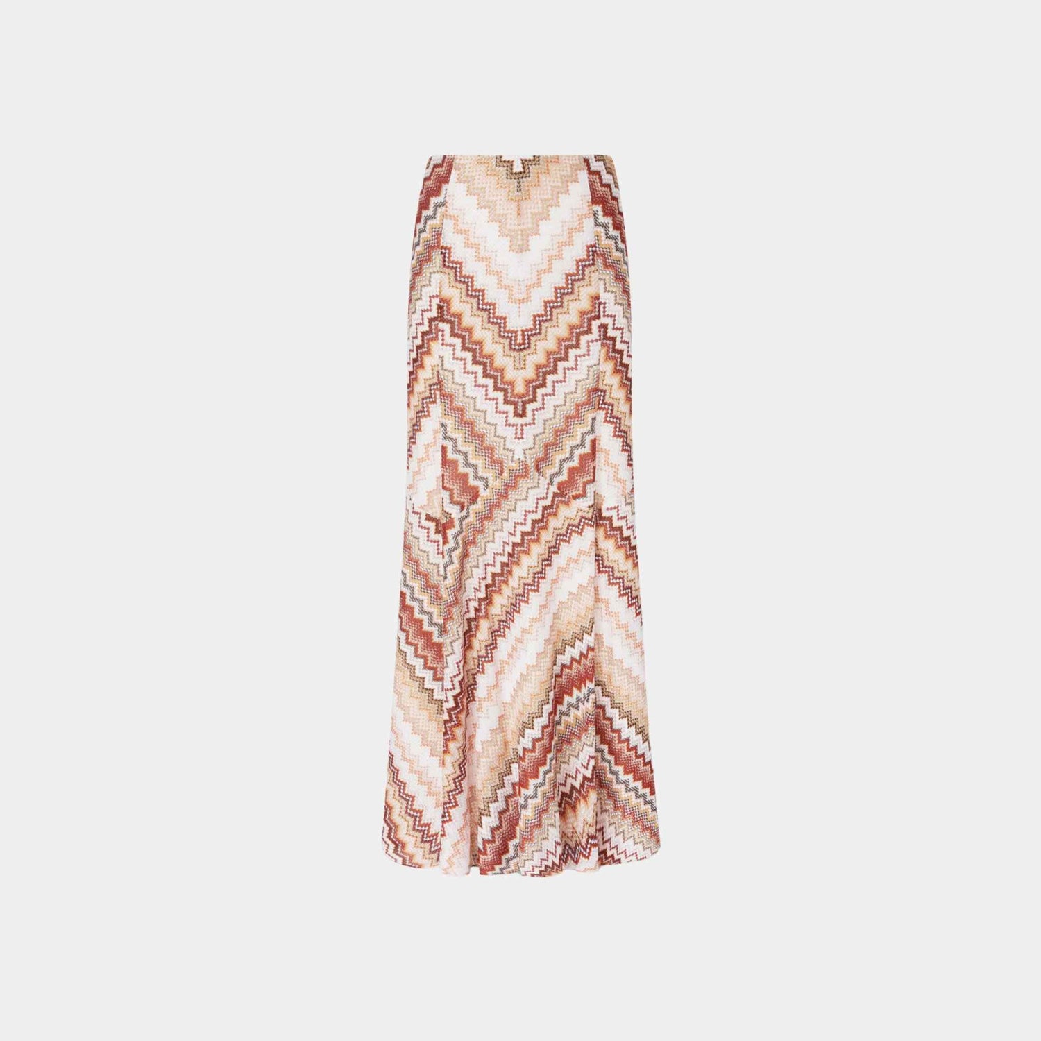 Missoni Long Flared Skirt With Lame Serrated Zigzag Pattern, Beige, Front