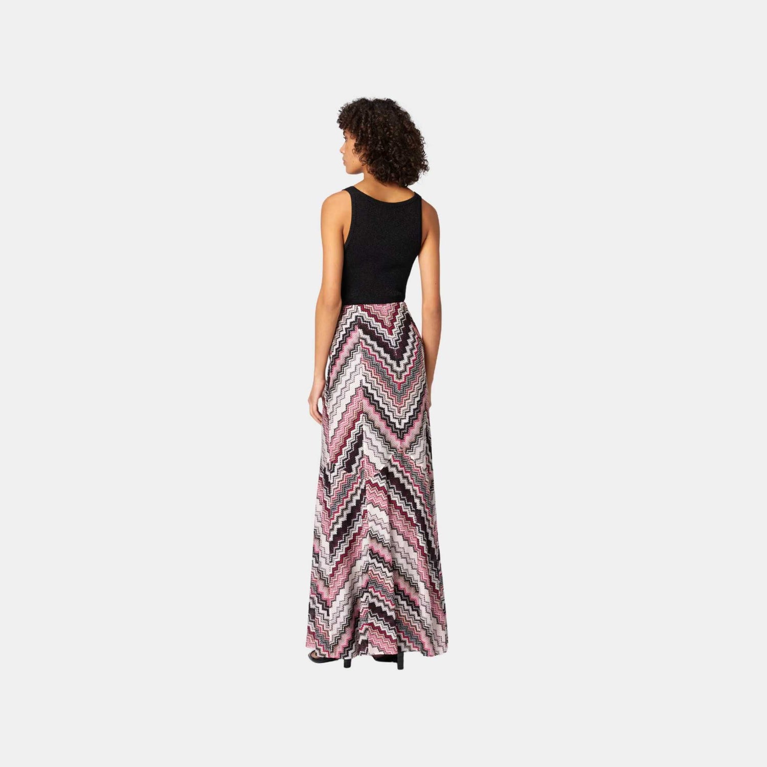 Missoni Long Flared Skirt With Lame Serrated Zigzag Pattern, Pink, Back