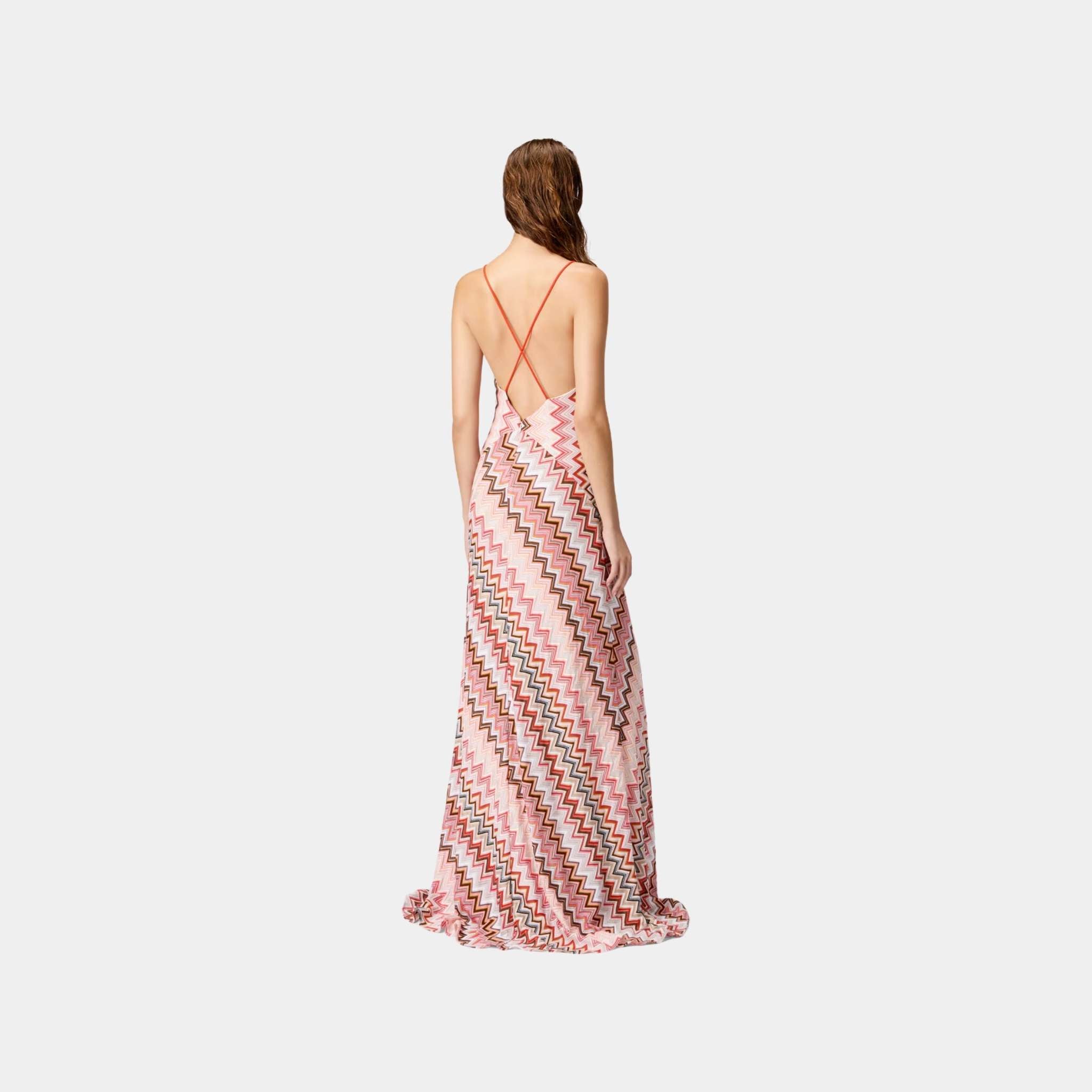 Missoni Long Patchwork Dress With Zigzag Pattern And Crossed Straps, Back