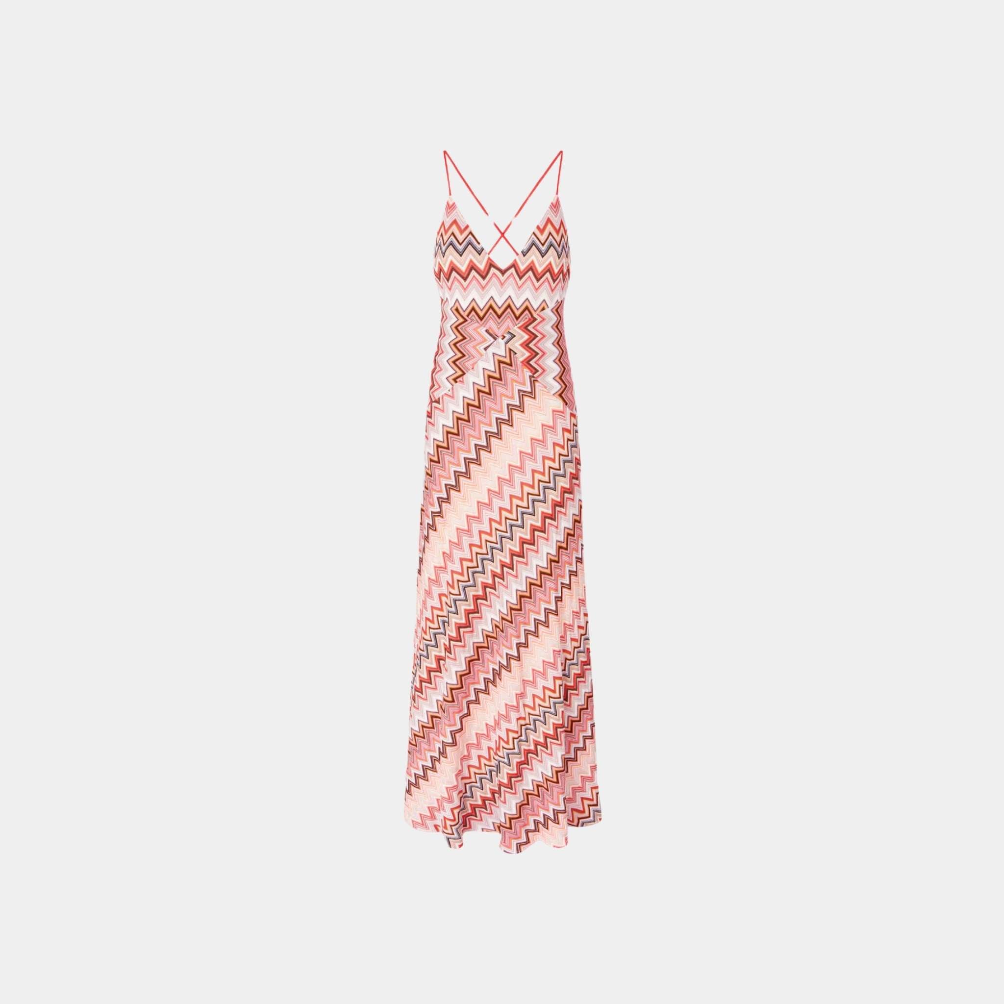 Missoni Long Patchwork Dress With Zigzag Pattern And Crossed Straps, Front