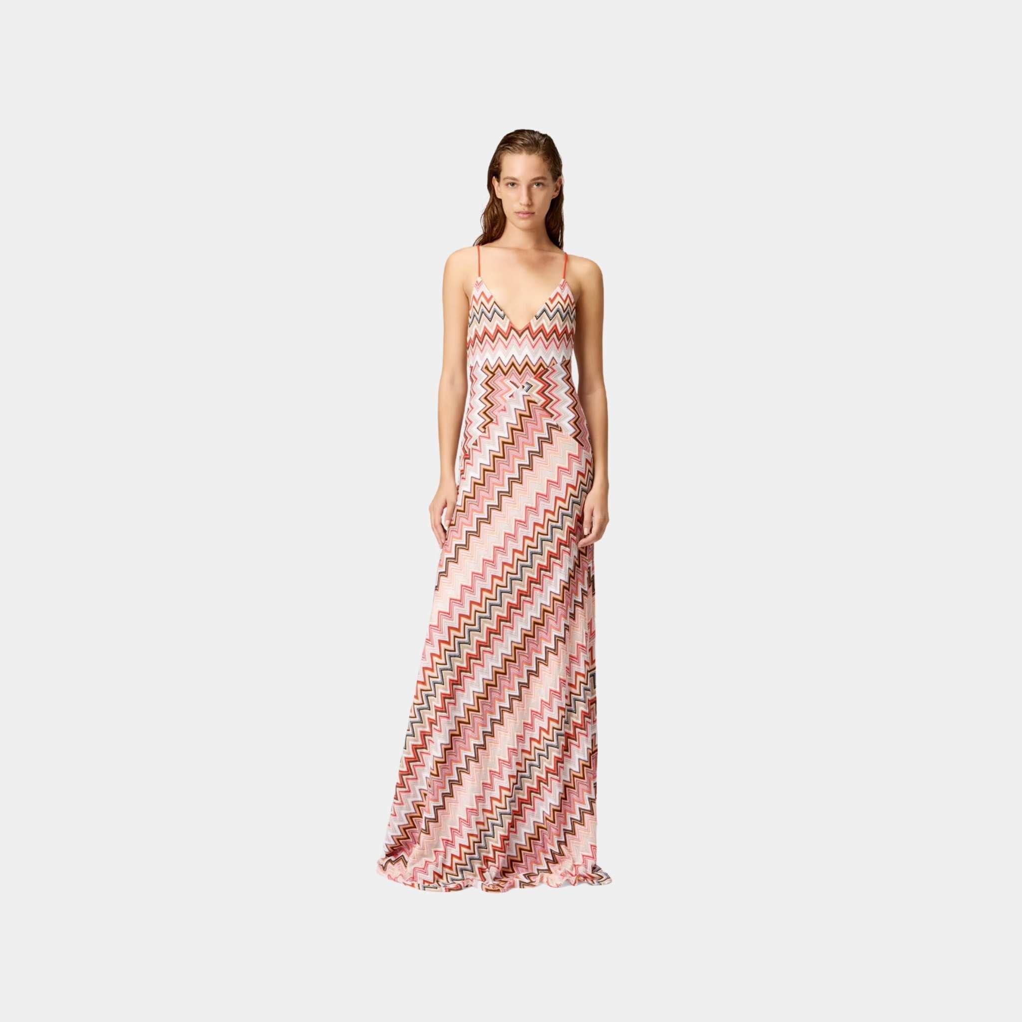 Missoni Long Patchwork Dress With Zigzag Pattern And Crossed Straps, Model