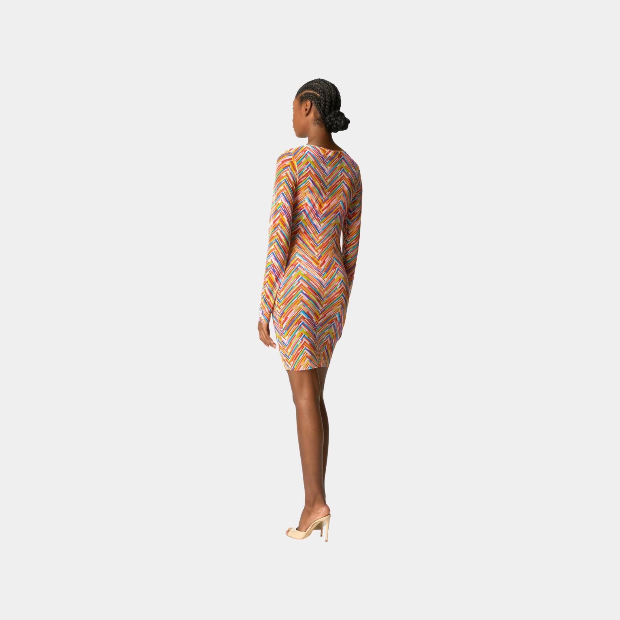 Missoni Long Sleeved Dress In Printed Tulle, Multicolor, Back