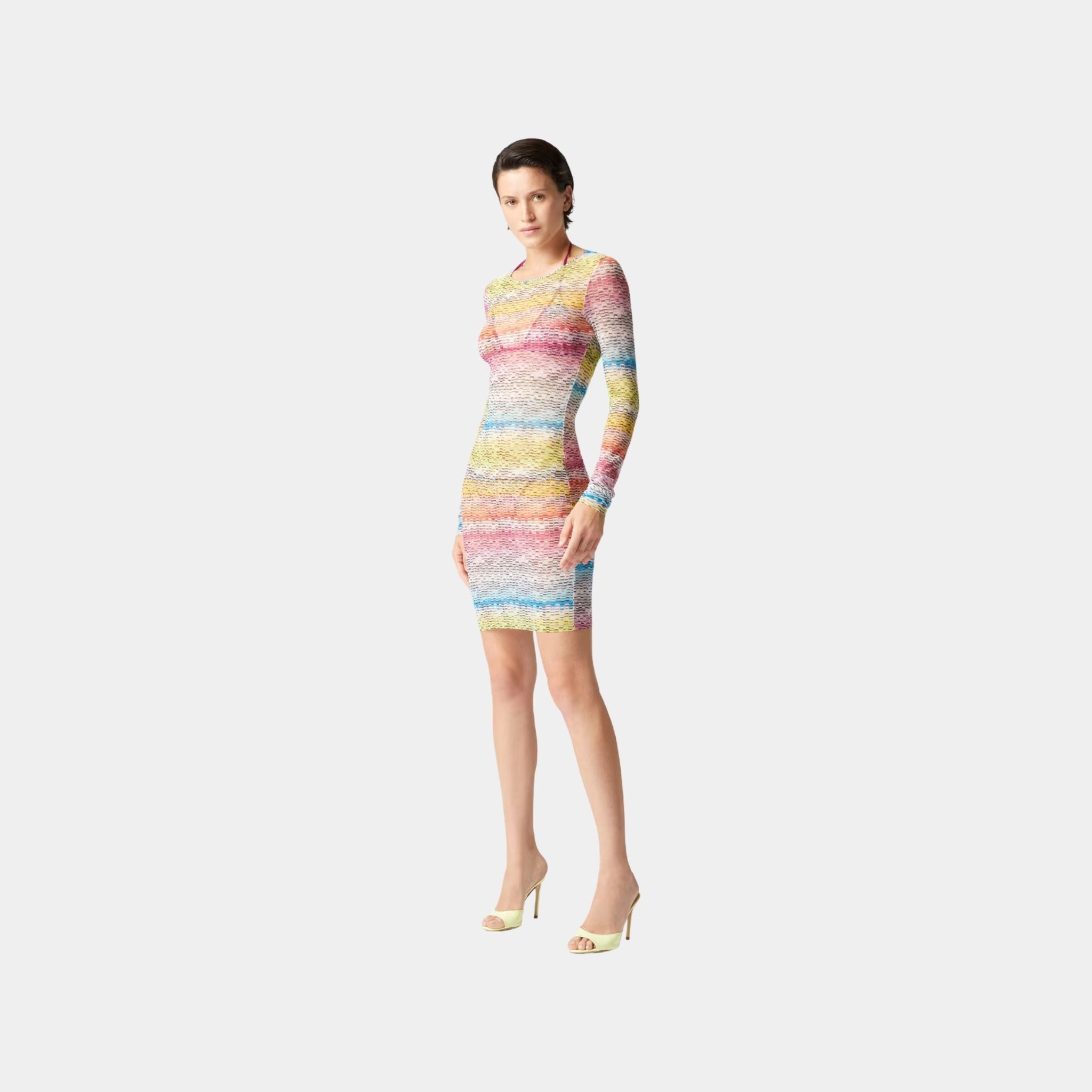 Missoni Long Sleeved Dress In Printed Tulle, White, Model