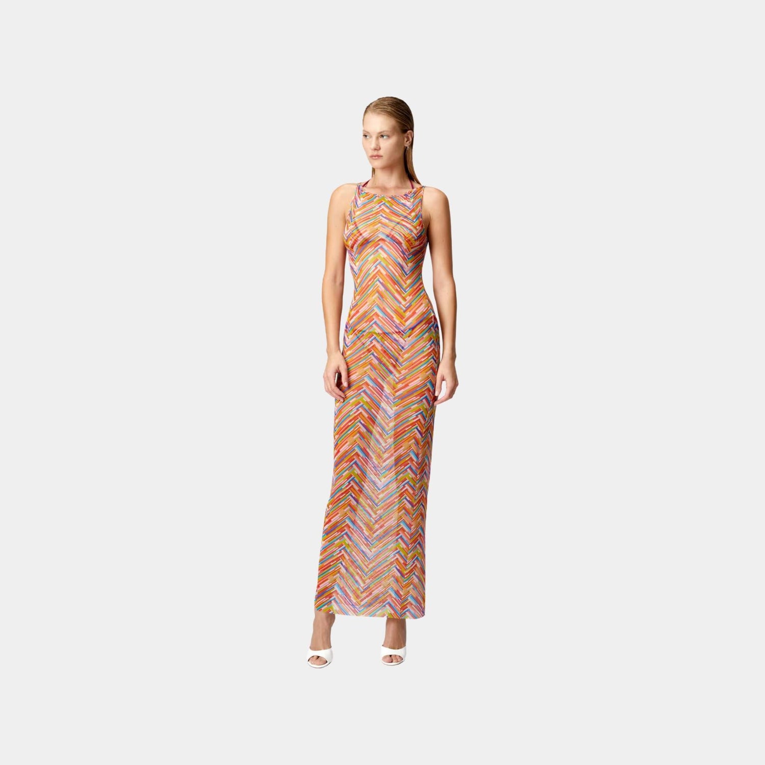 Missoni Long Sleeveless Dress In Printed Tulle, Multicolor, Model