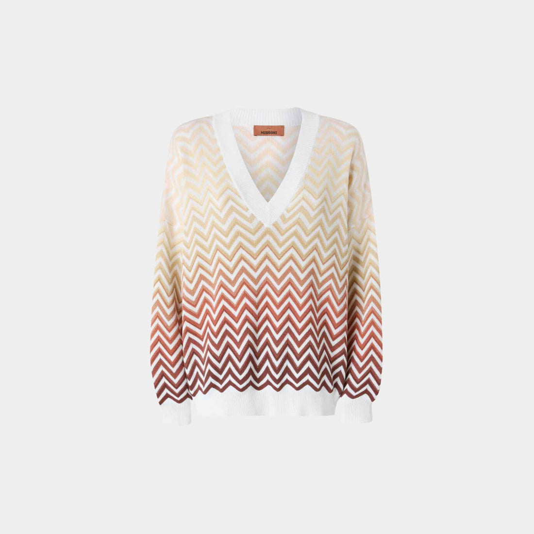 Missoni Oversized Degrade Chevron Sweater With V Neck, Beige, Front