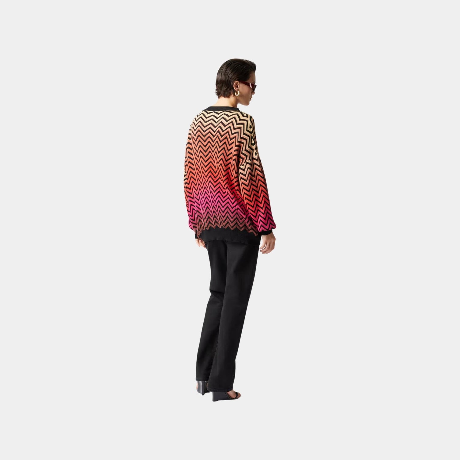 Missoni Oversized Degrade Chevron Sweater With V Neck, Red, Back