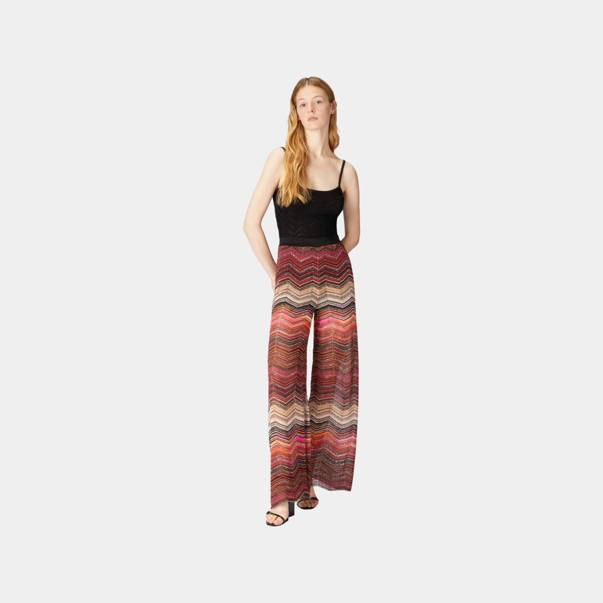 Missoni Palazzo Chevron Lame Trousers With Sequins, Red, Model