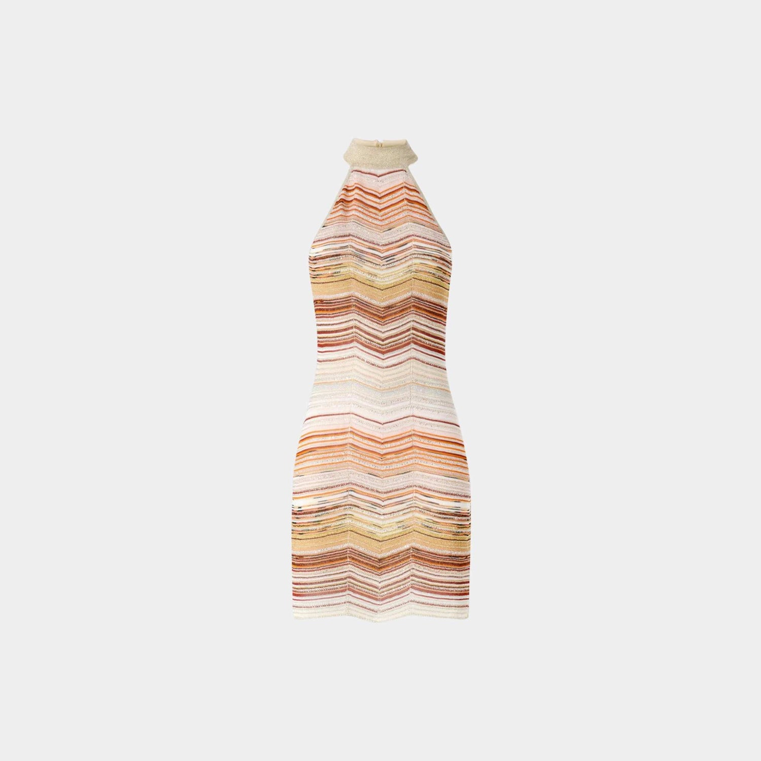 Missoni Short Sleeveless Chevron Lame Dress With Halter Neckline, Beige, Front