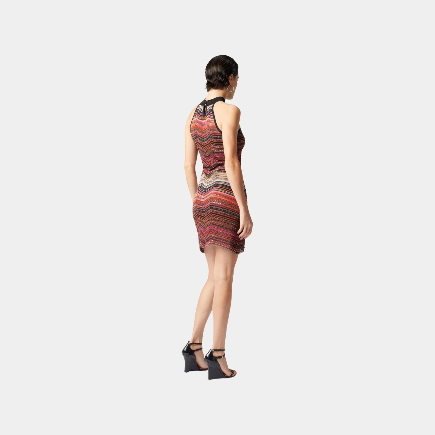 Missoni Short Sleeveless Chevron Lame Dress With Halter Neckline, Red, Back