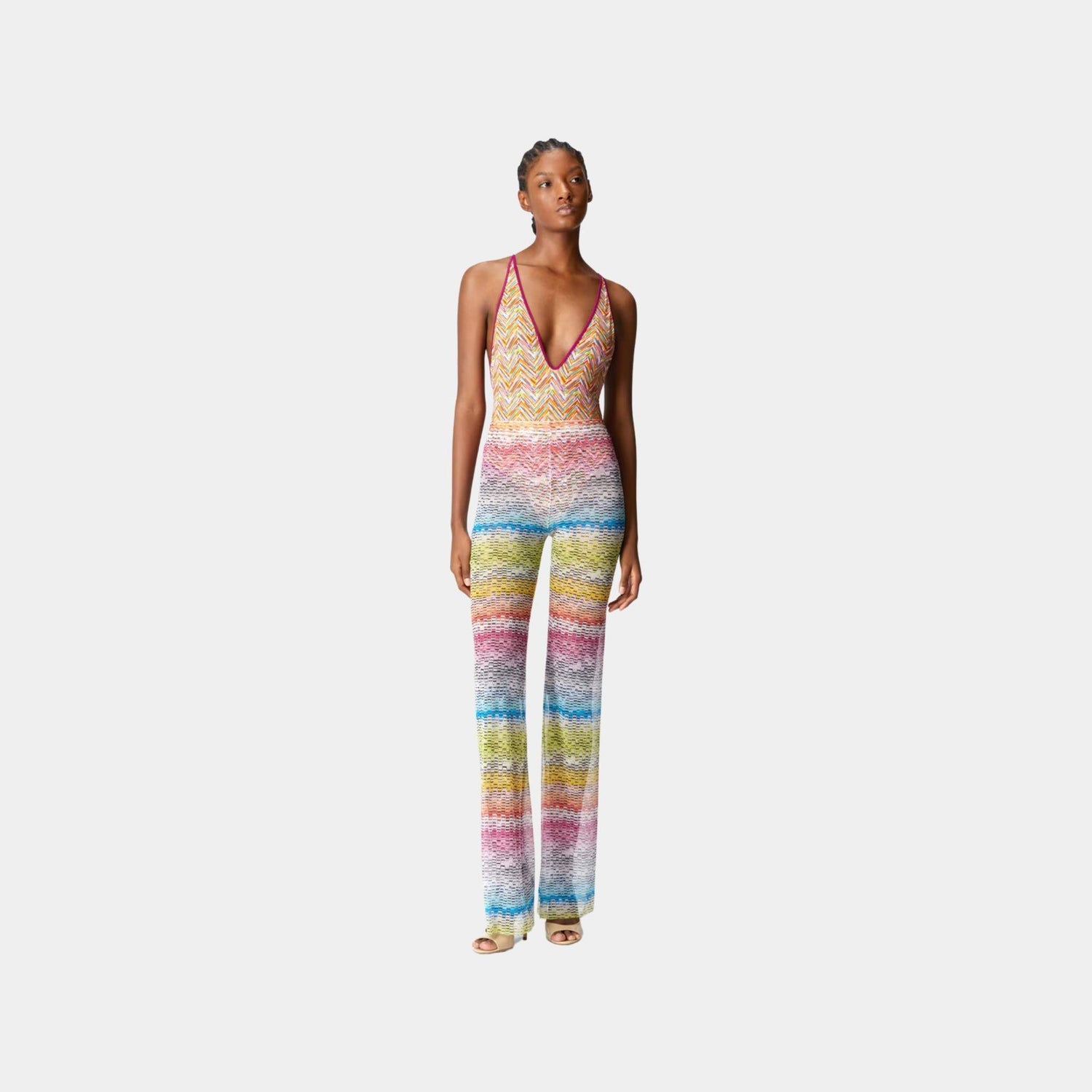 Missoni Straight Trousers In Printed Tulle, White, Model