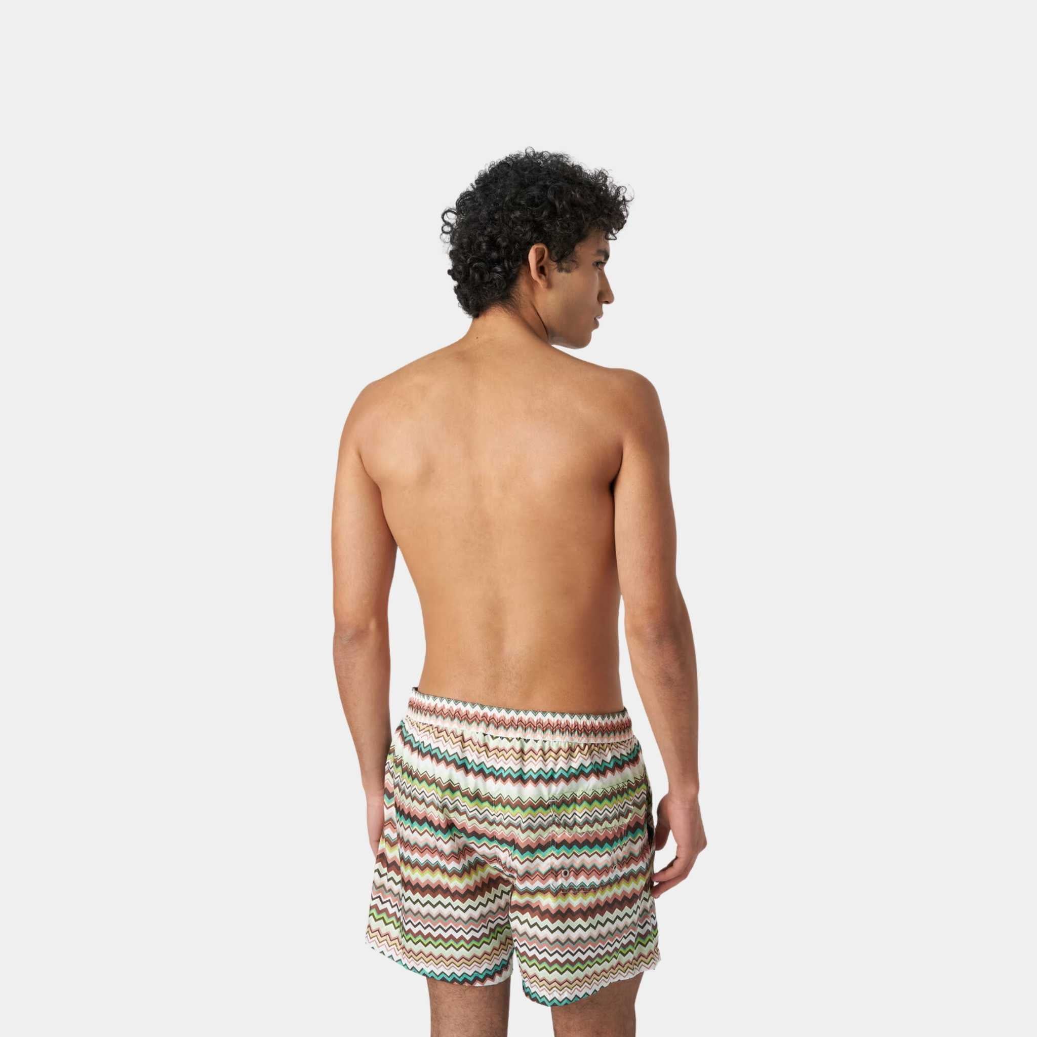 Missoni Swimming Trunks In Zigzag Print Nylon, Beige, Back