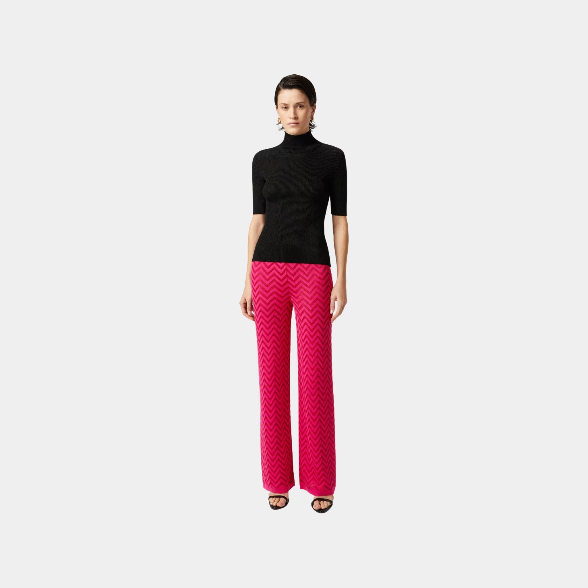 Missoni Tonal Chevron Pattern Straight Trousers, Magenta Red, Model