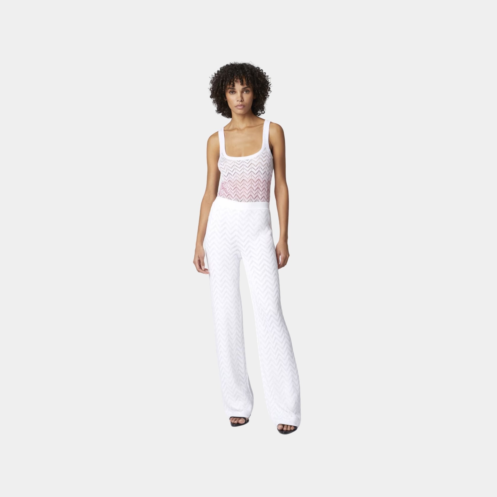 Missoni Tonal Chevron Pattern Straight Trousers, White, Model