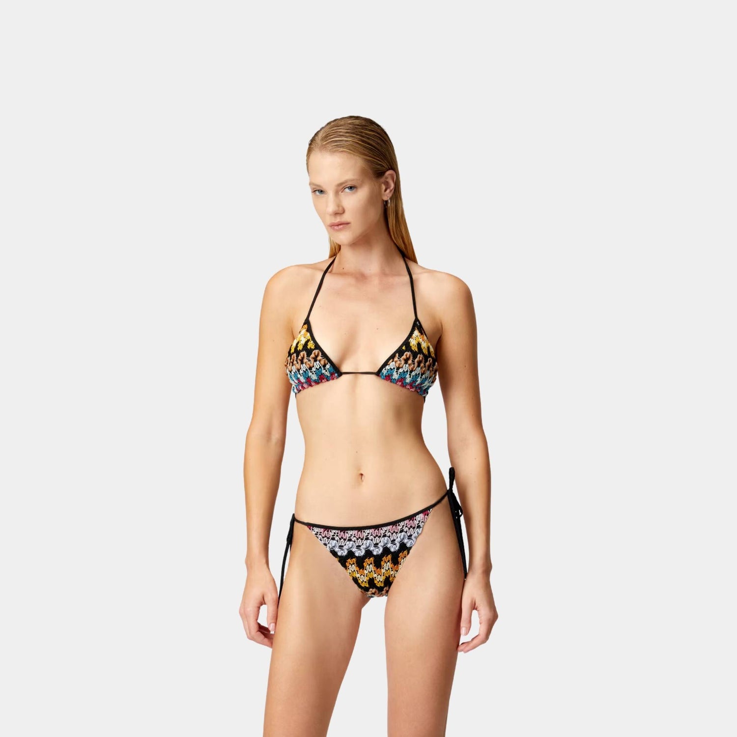 Missoni Triangle Bikini In Lame Viscose Lace, Black, Model