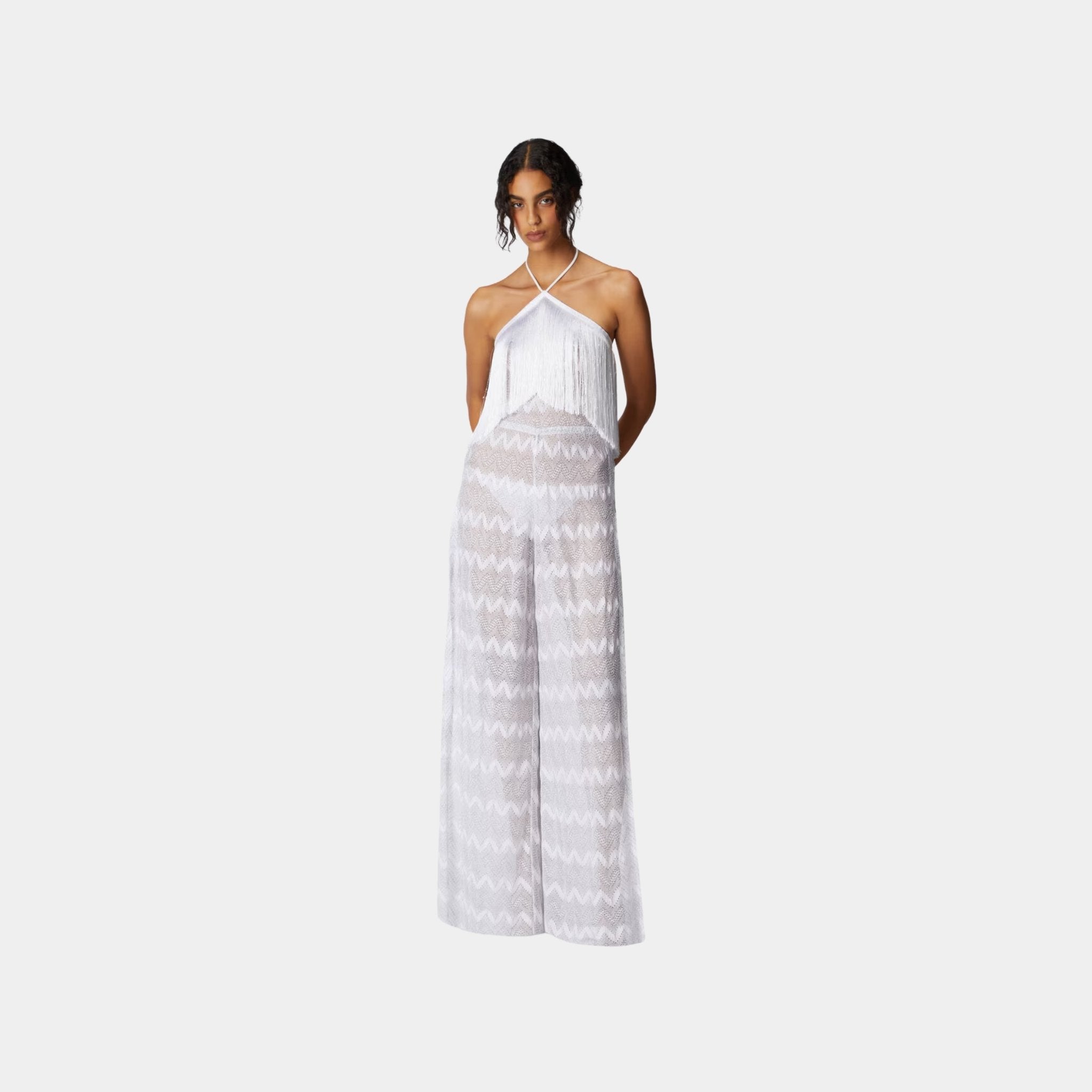 Missoni Zigzag Lame Viscose Jumpsuit With Fringes, Silver, Model