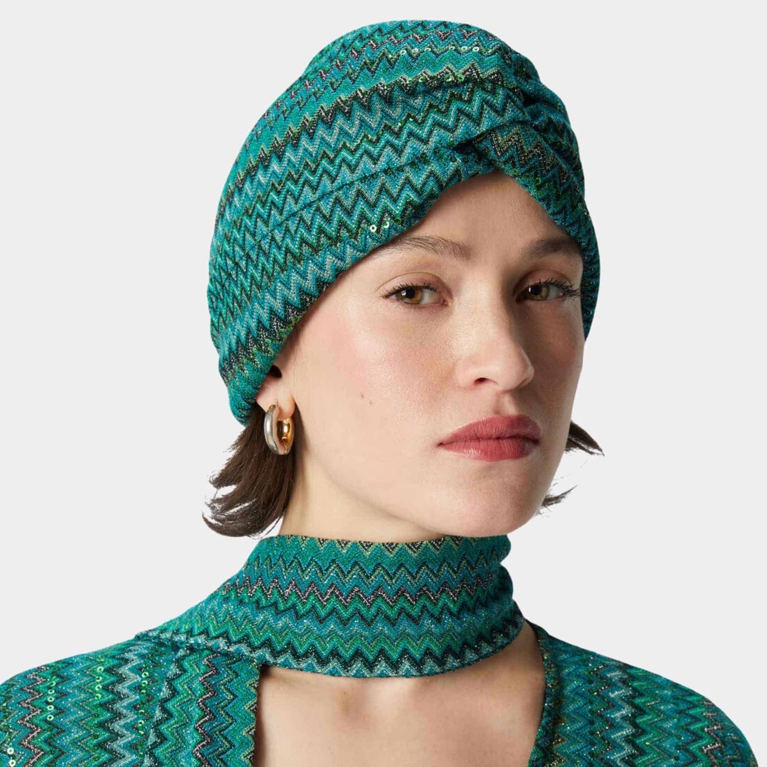 Missoni Zigzag Lame Viscose Turban With Sequins, Model