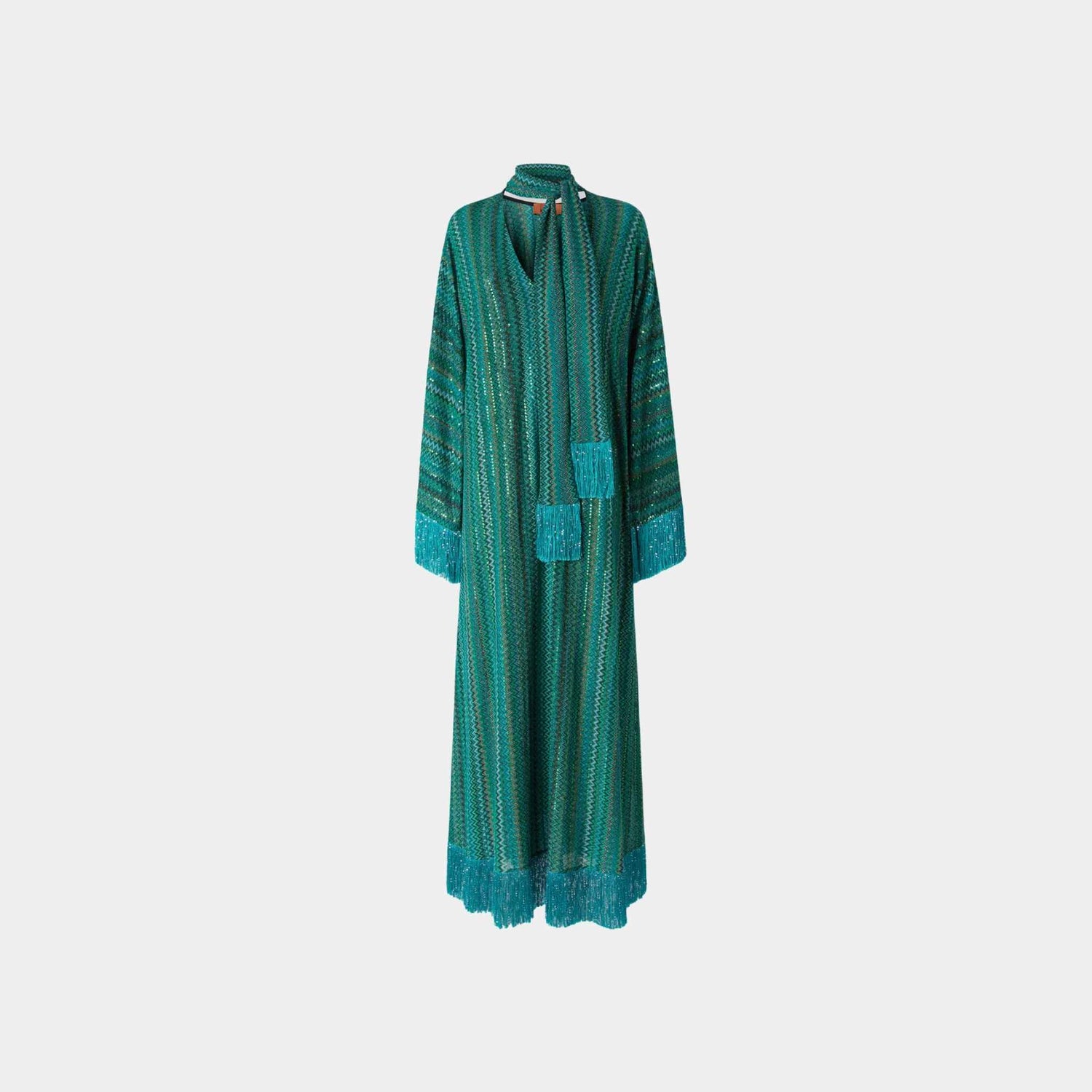 Missoni Zigzag V Neck Kaftan And Removable Scarf, Green, Front